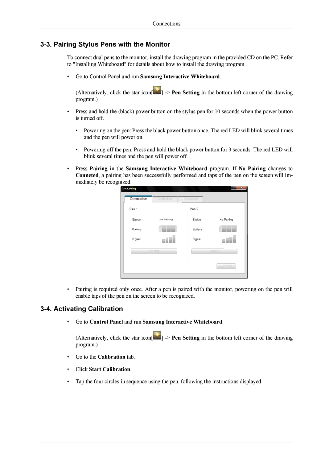 Samsung PH64KRPMBF/EN, PH64KRRMBF/EN Pairing Stylus Pens with the Monitor, Activating Calibration, Click Start Calibration 