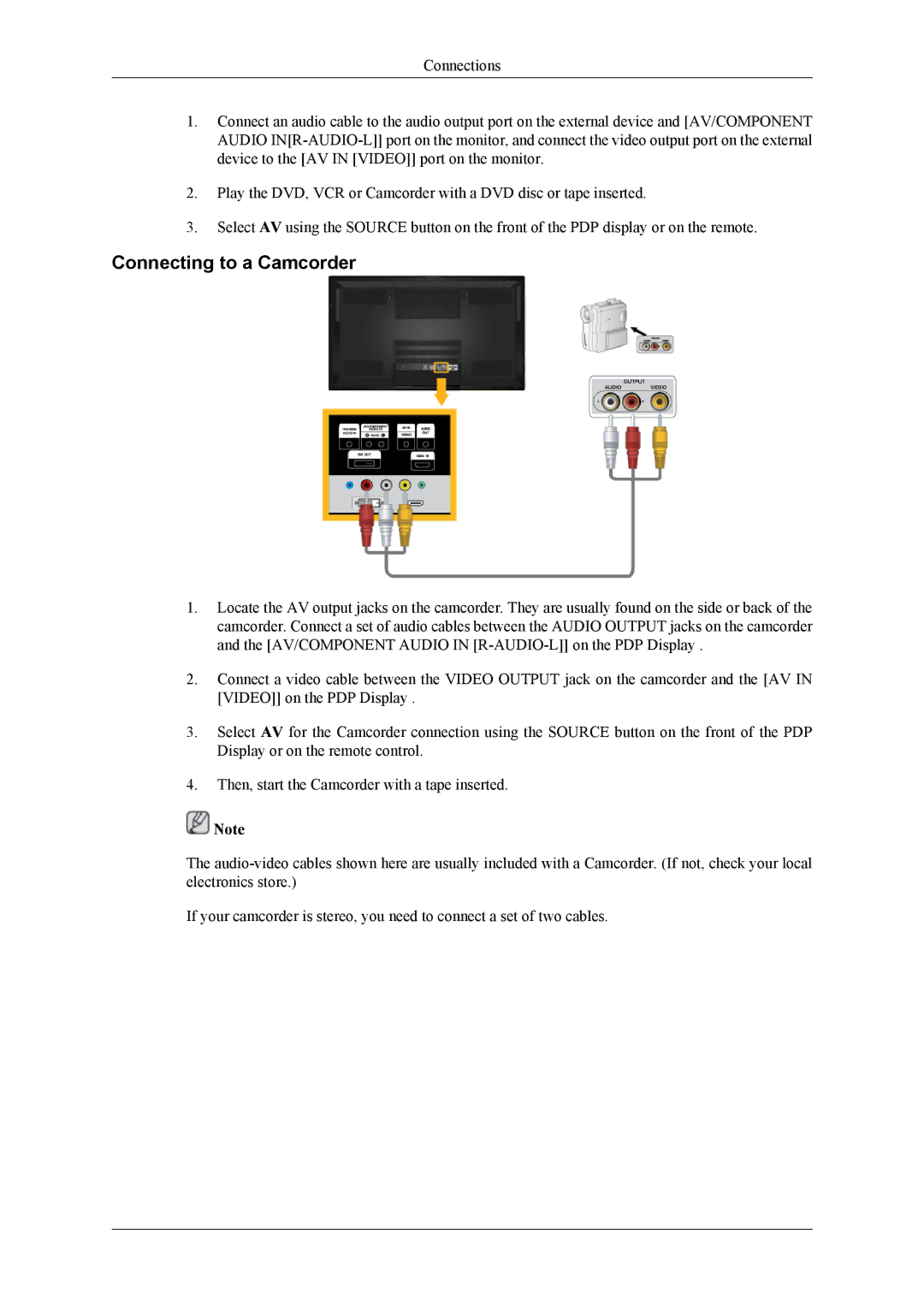 Samsung PH64KRPMBF/EN, PH64KRRMBF/EN, PH64KRPMBF/NG, PH64KRPMBF/XY manual Connecting to a Camcorder 