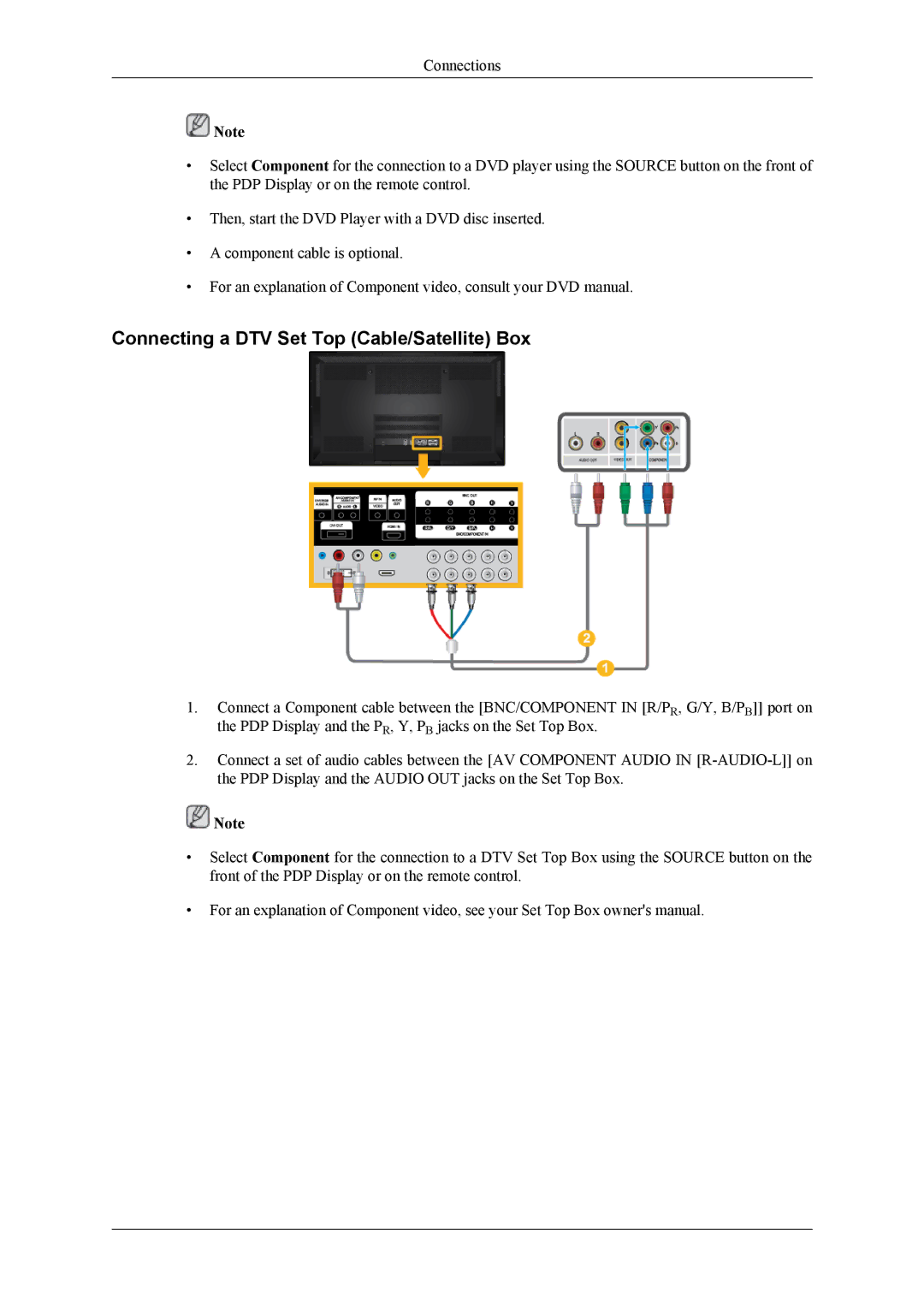 Samsung PH64KRRMBF/EN, PH64KRPMBF/EN, PH64KRPMBF/NG, PH64KRPMBF/XY manual Connecting a DTV Set Top Cable/Satellite Box 