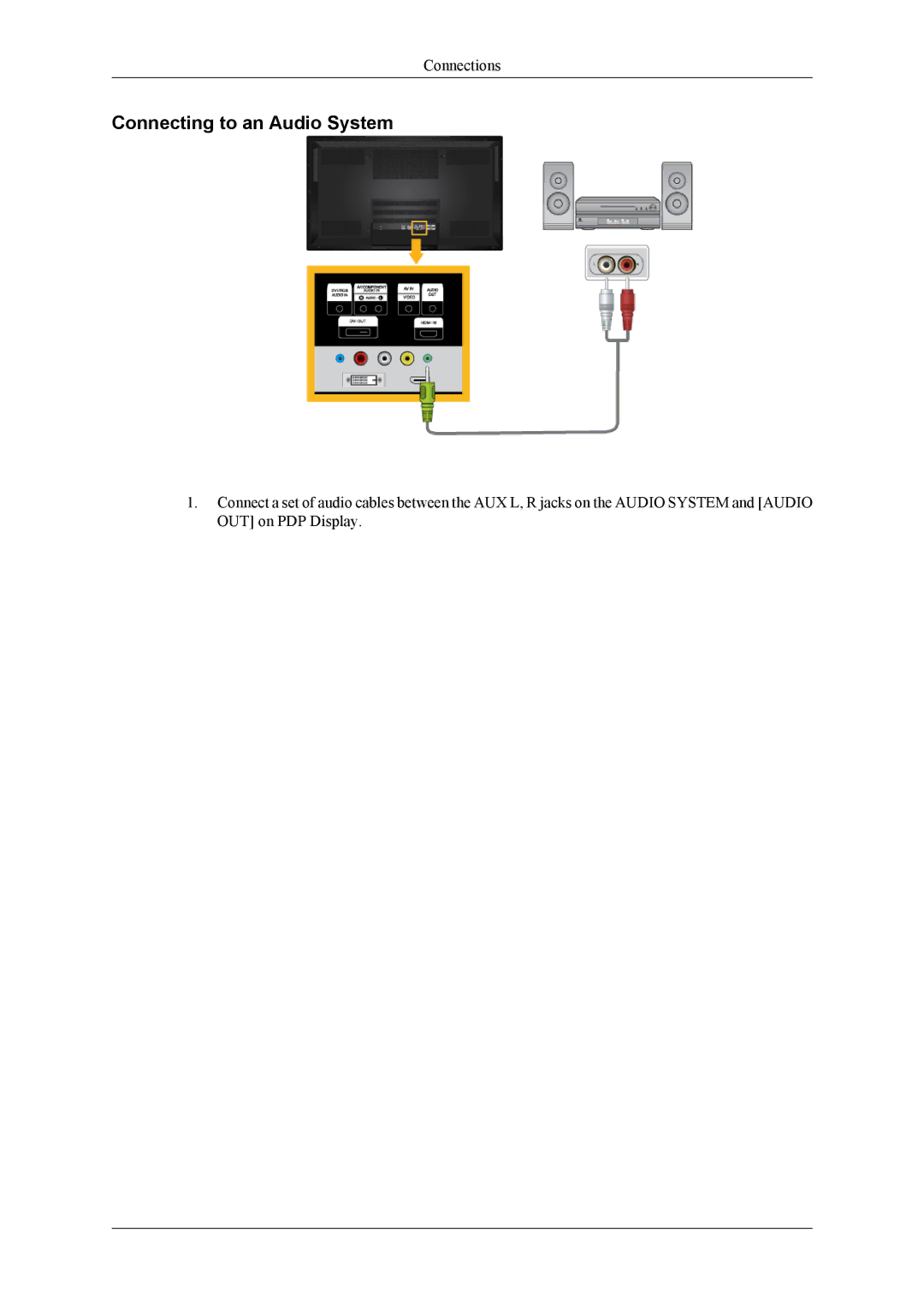 Samsung PH64KRPMBF/EN, PH64KRRMBF/EN, PH64KRPMBF/NG, PH64KRPMBF/XY manual Connecting to an Audio System 