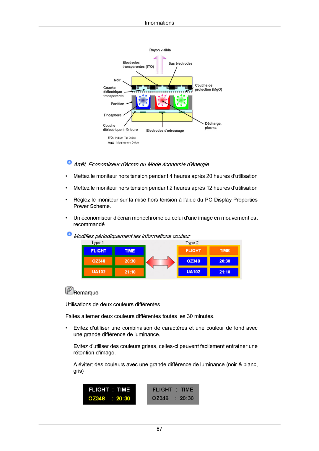 Samsung PH64KRPMBF/EN, PH64KRRMBF/EN manual Modifiez périodiquement les informations couleur 