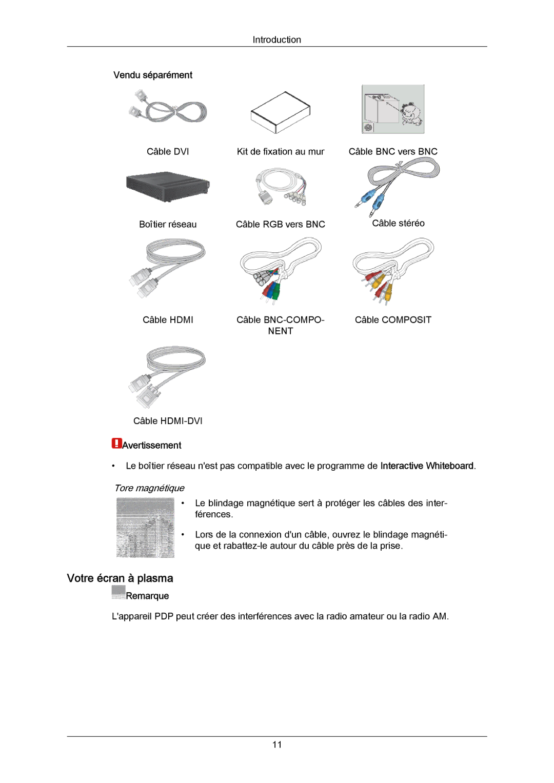 Samsung PH64KRRMBF/EN, PH64KRPMBF/EN manual Votre écran à plasma, Vendu séparément, Avertissement 