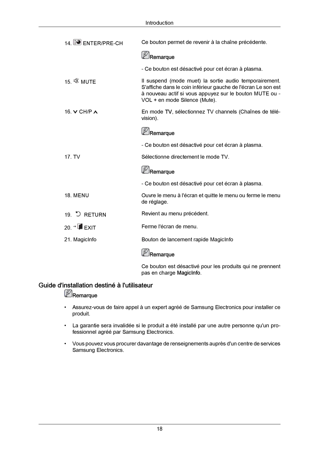 Samsung PH64KRPMBF/EN, PH64KRRMBF/EN manual Guide dinstallation destiné à lutilisateur 