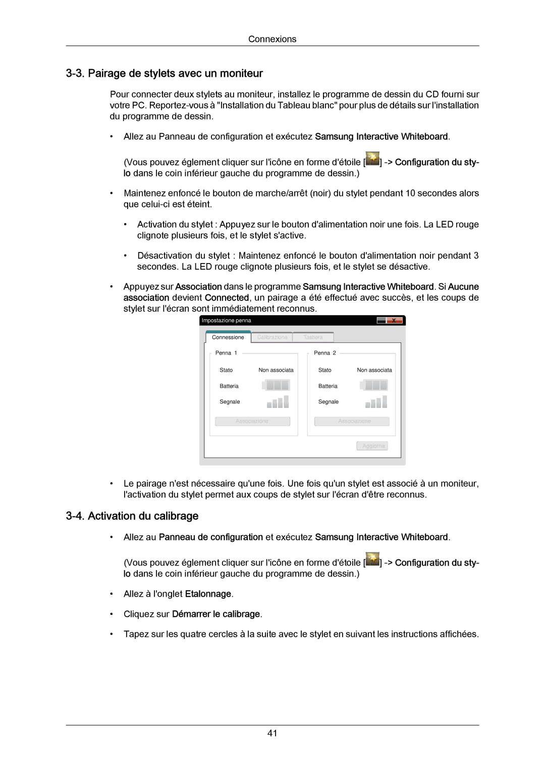 Samsung PH64KRPMBF/EN Pairage de stylets avec un moniteur, Activation du calibrage, Cliquez sur Démarrer le calibrage 