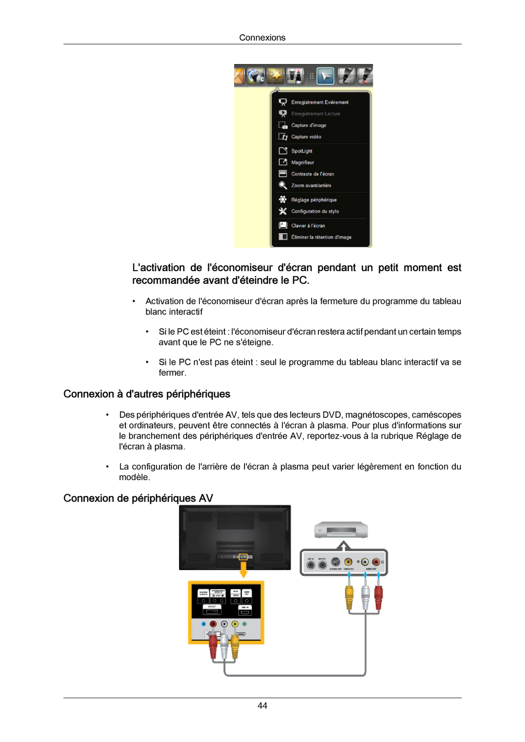 Samsung PH64KRRMBF/EN, PH64KRPMBF/EN manual Connexion à dautres périphériques, Connexion de périphériques AV 