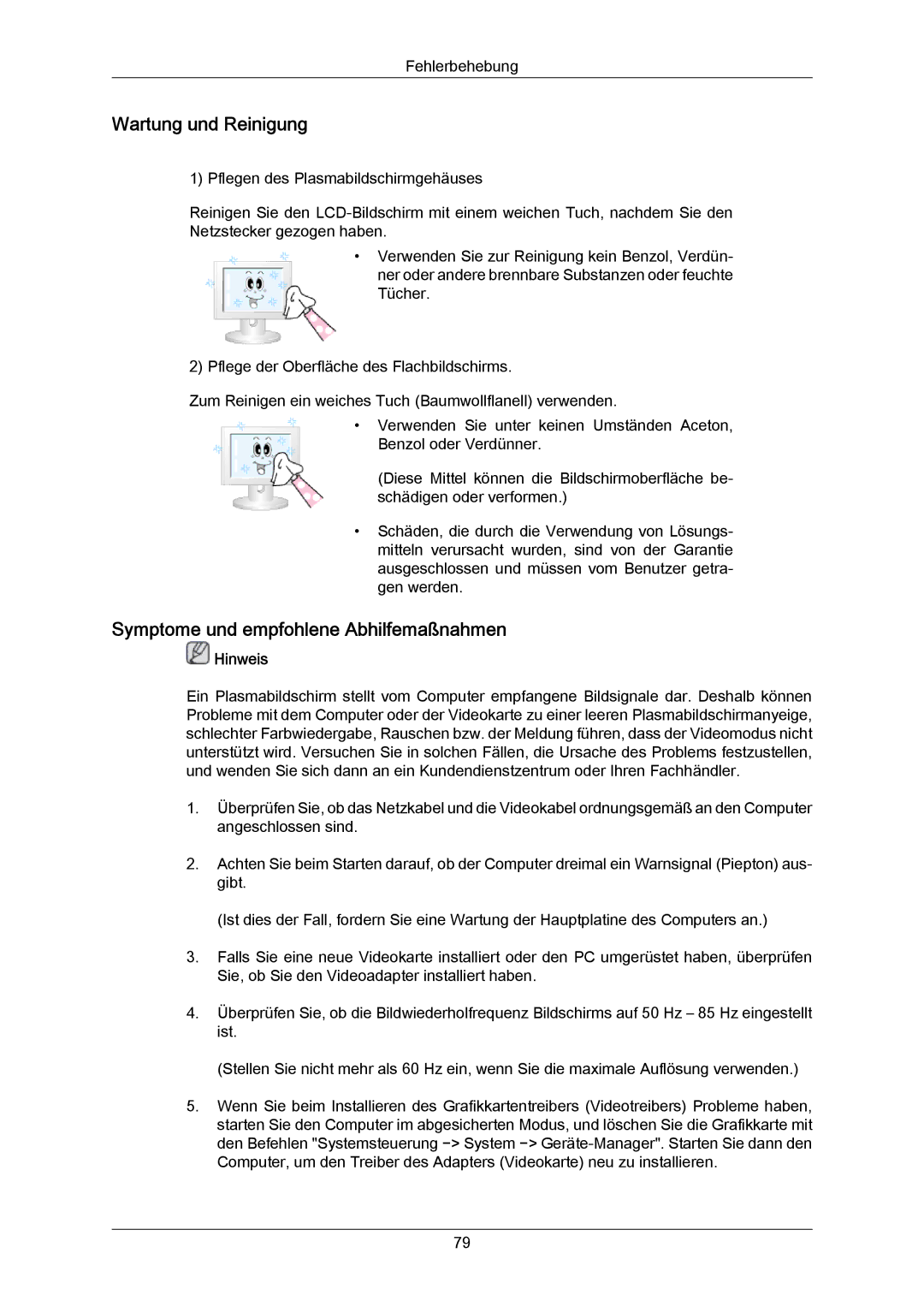 Samsung PH64KRPMBF/EN, PH64KRRMBF/EN manual Wartung und Reinigung, Symptome und empfohlene Abhilfemaßnahmen 