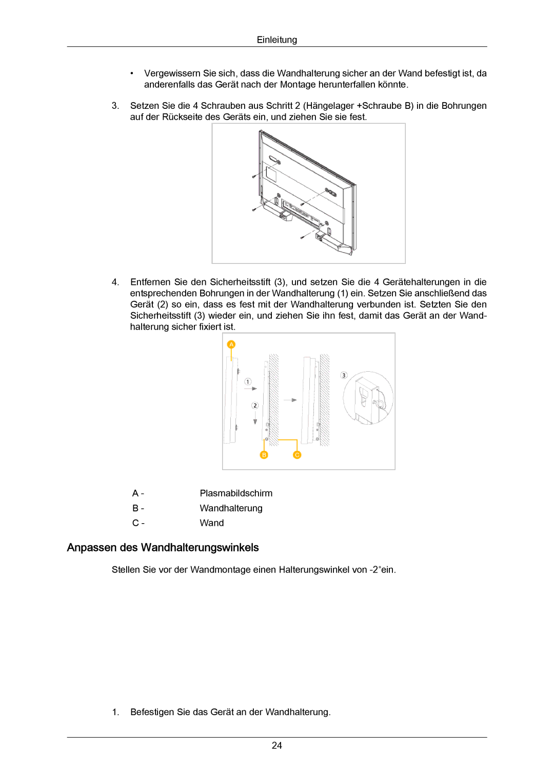 Samsung PH64KRPMBF/EN, PH64KRRMBF/EN manual Anpassen des Wandhalterungswinkels 