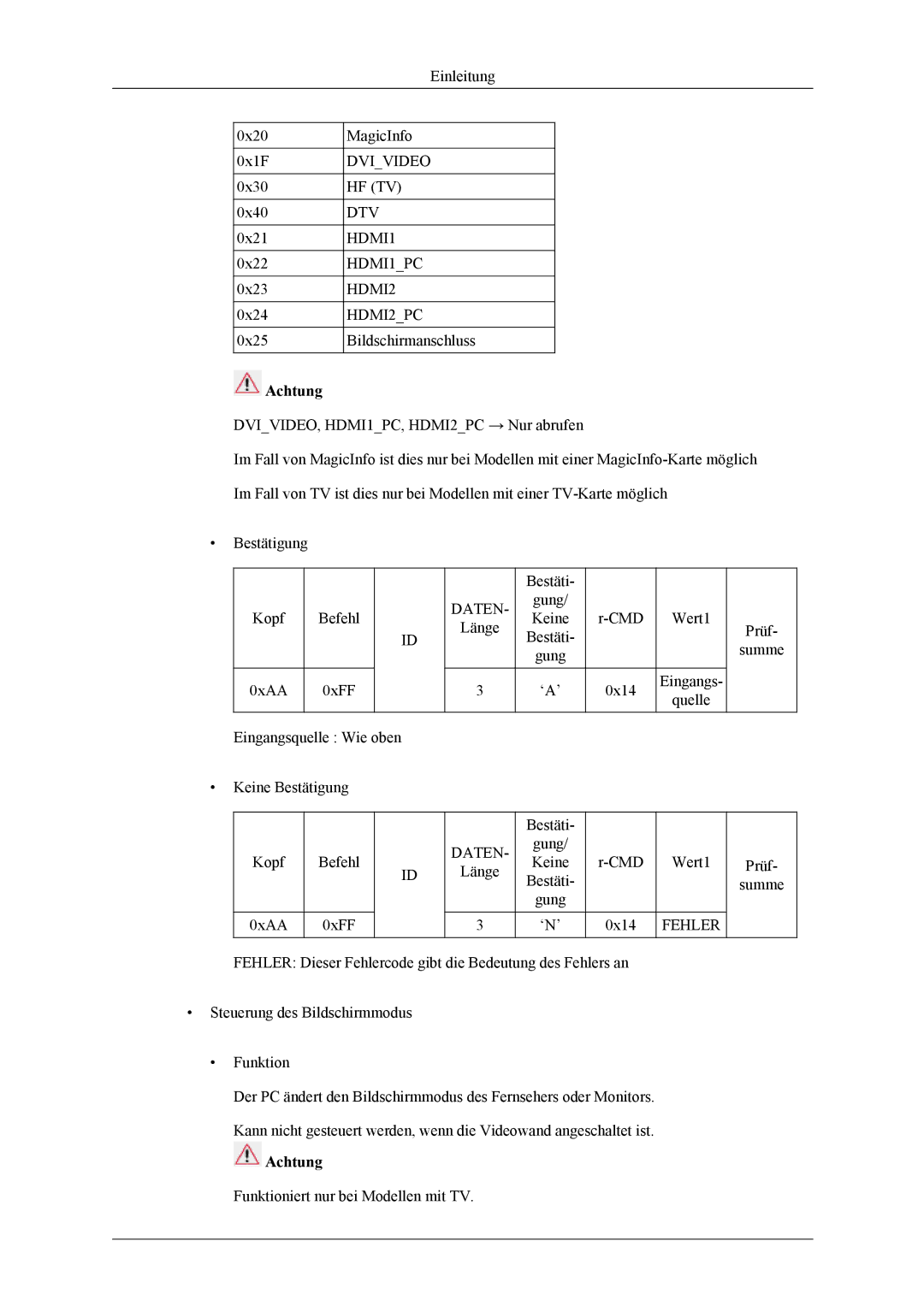 Samsung PH64KRPMBF/EN, PH64KRRMBF/EN manual Achtung 