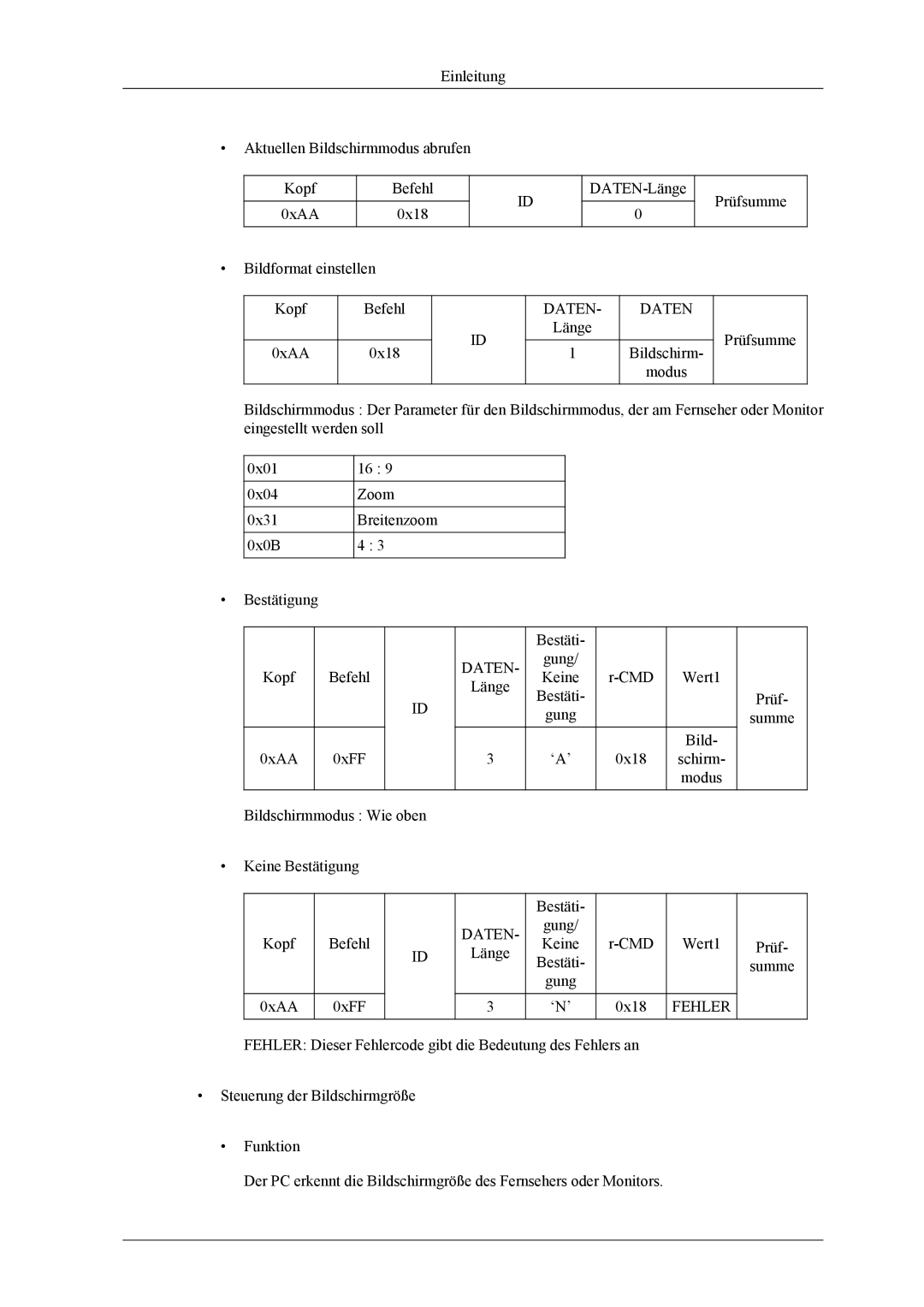 Samsung PH64KRRMBF/EN, PH64KRPMBF/EN manual Kopf Befehl Keine CMD Wert1 Länge Bestäti Prüf 