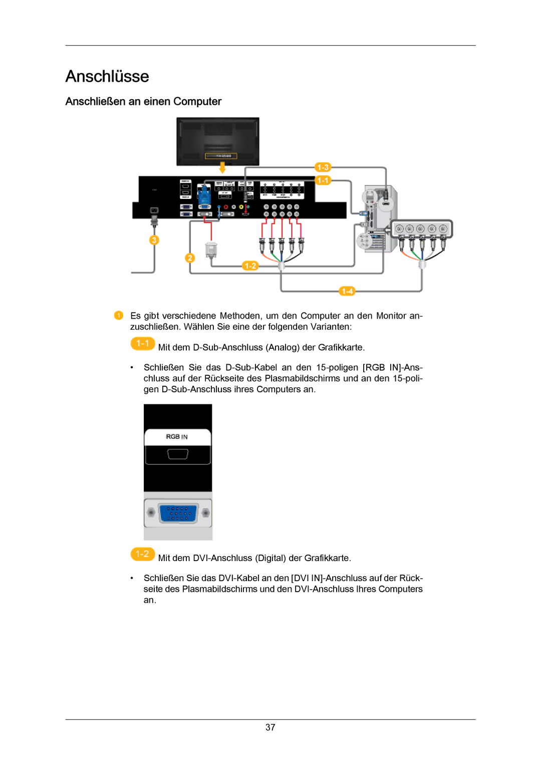 Samsung PH64KRRMBF/EN, PH64KRPMBF/EN manual Anschlüsse, Anschließen an einen Computer 