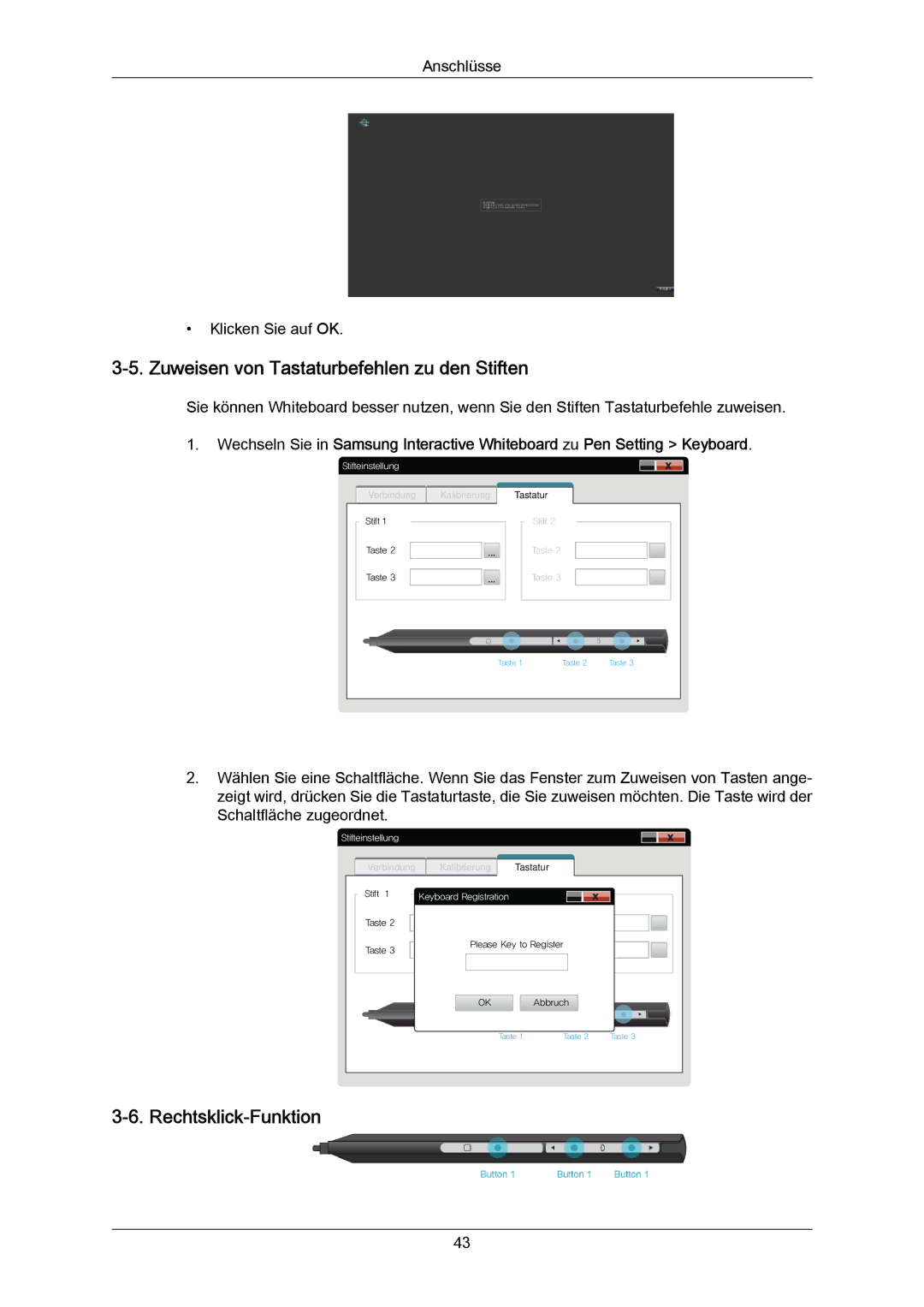 Samsung PH64KRRMBF/EN, PH64KRPMBF/EN manual Zuweisen von Tastaturbefehlen zu den Stiften, Rechtsklick-Funktion 