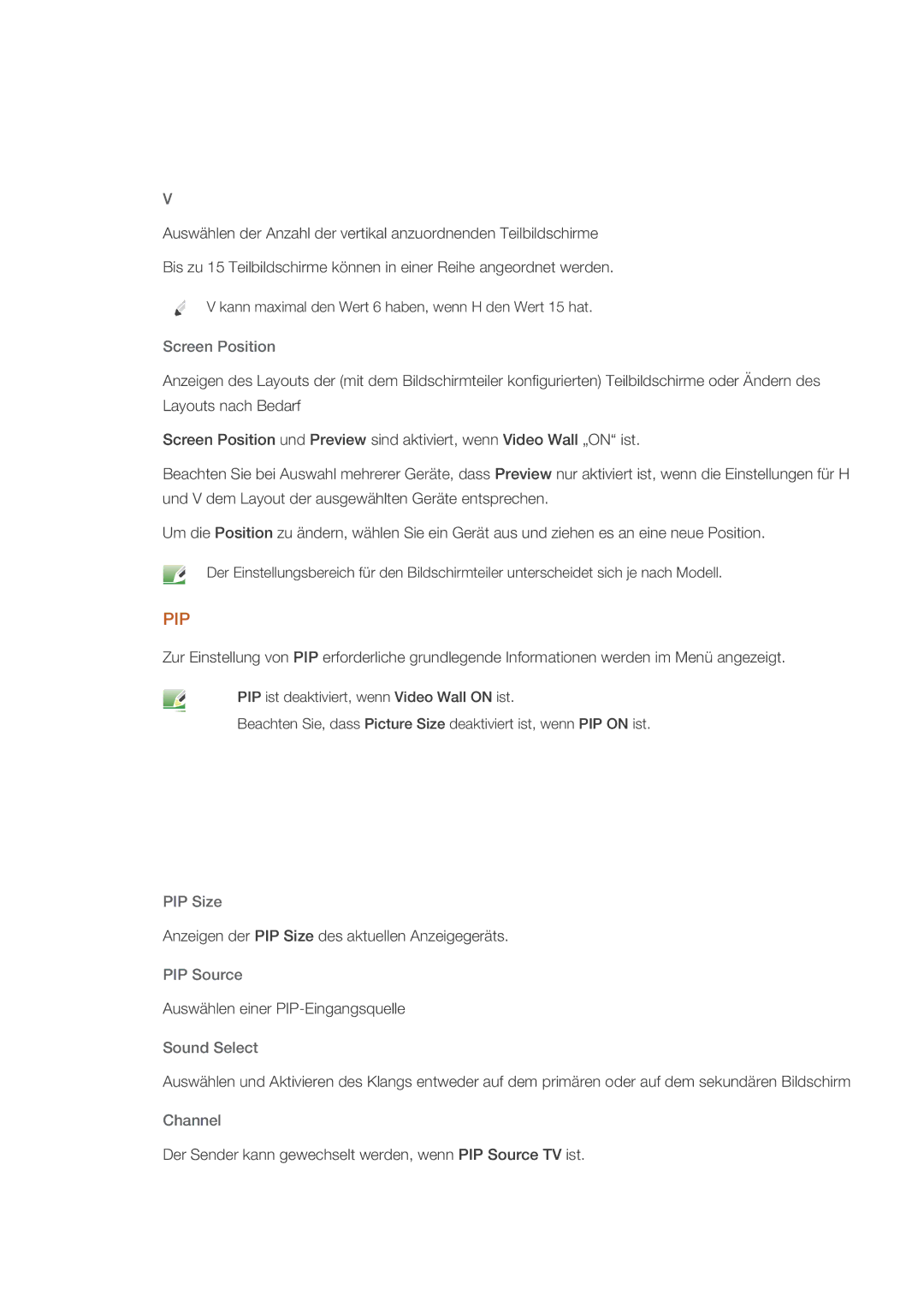 Samsung PH64KRPMBF/EN, PH64KRRMBF/EN manual Screen Position, PIP Size, PIP Source, Sound Select 