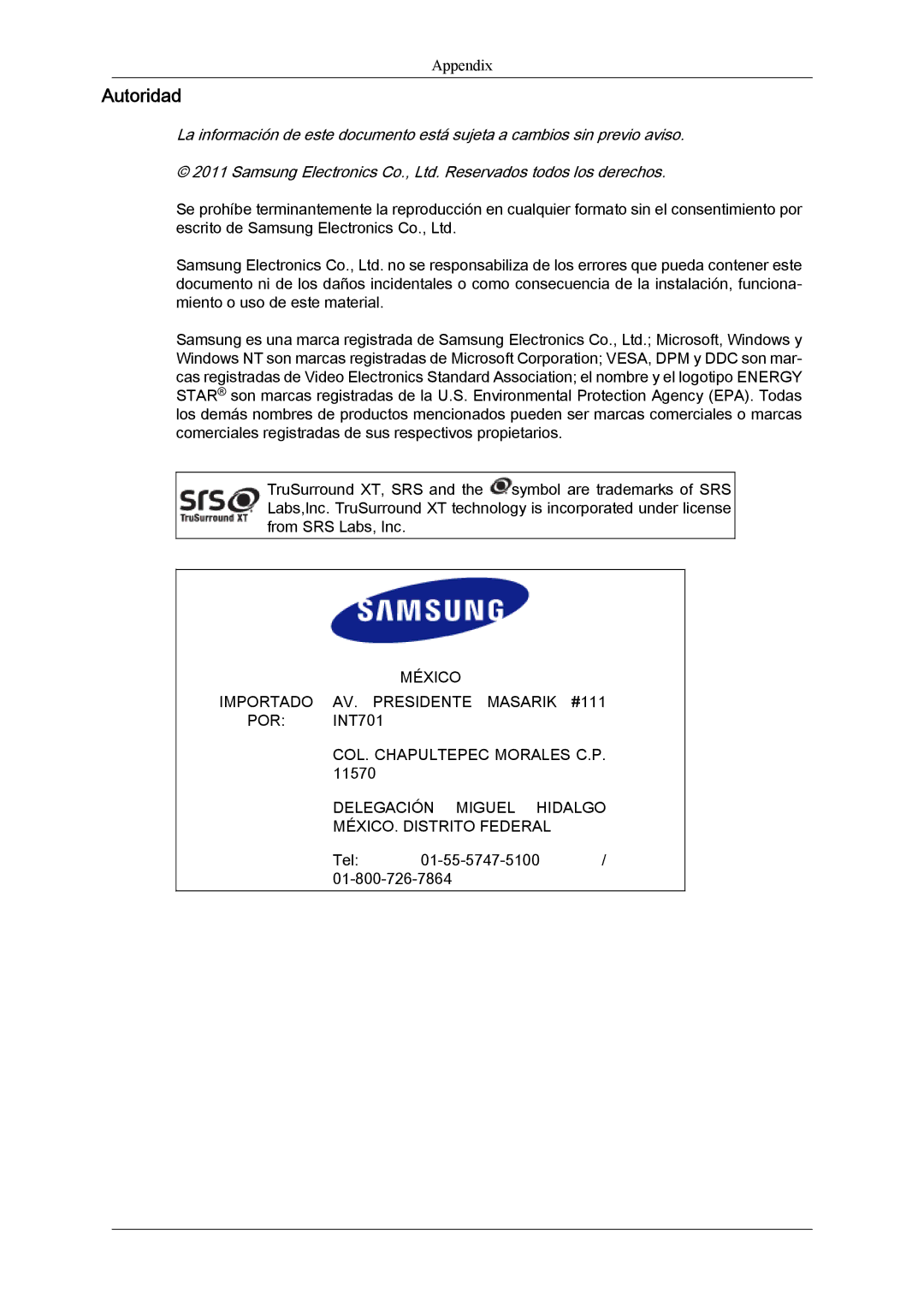 Samsung PH64KRRMBF/EN, PH64KRPMBF/EN manual Autoridad 