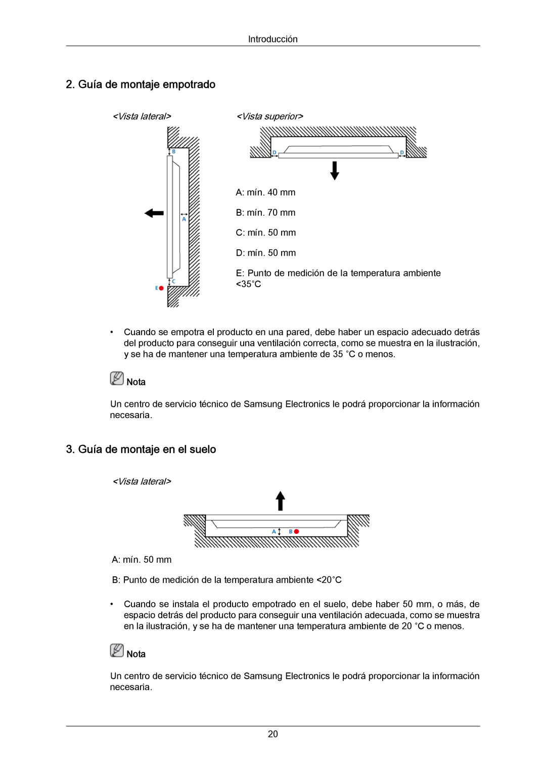 Samsung PH64KRPMBF/EN, PH64KRRMBF/EN manual Guía de montaje empotrado, Guía de montaje en el suelo 