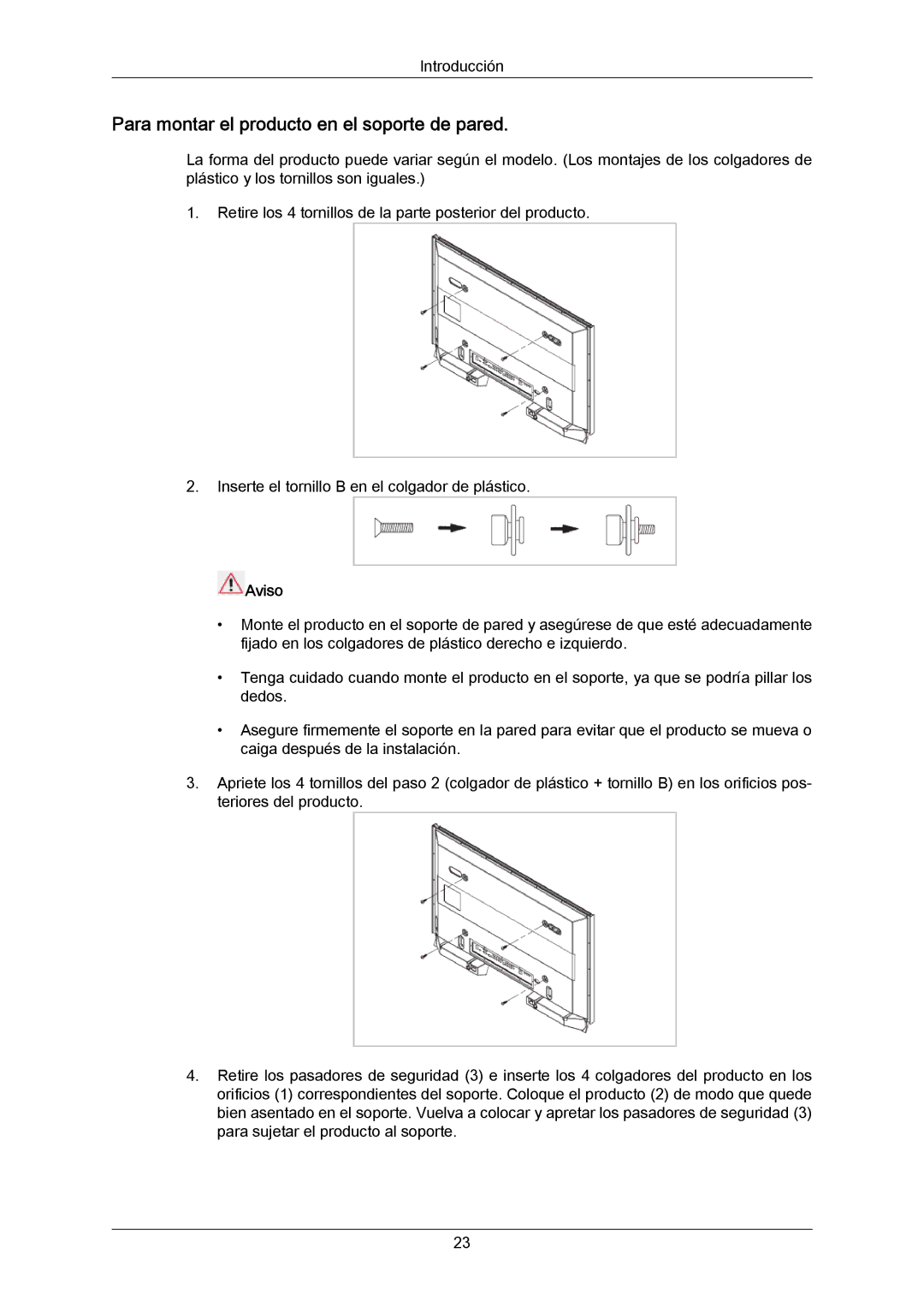 Samsung PH64KRRMBF/EN, PH64KRPMBF/EN manual Para montar el producto en el soporte de pared 