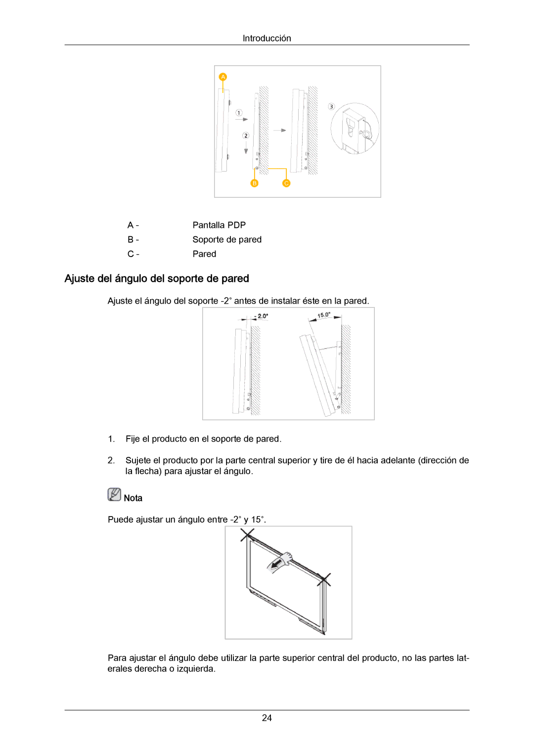 Samsung PH64KRPMBF/EN, PH64KRRMBF/EN manual Ajuste del ángulo del soporte de pared, Nota 