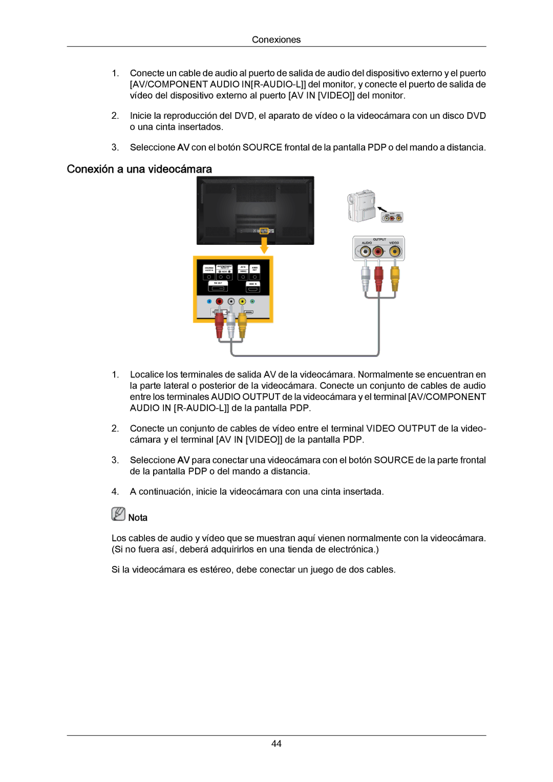 Samsung PH64KRPMBF/EN, PH64KRRMBF/EN manual Conexión a una videocámara 