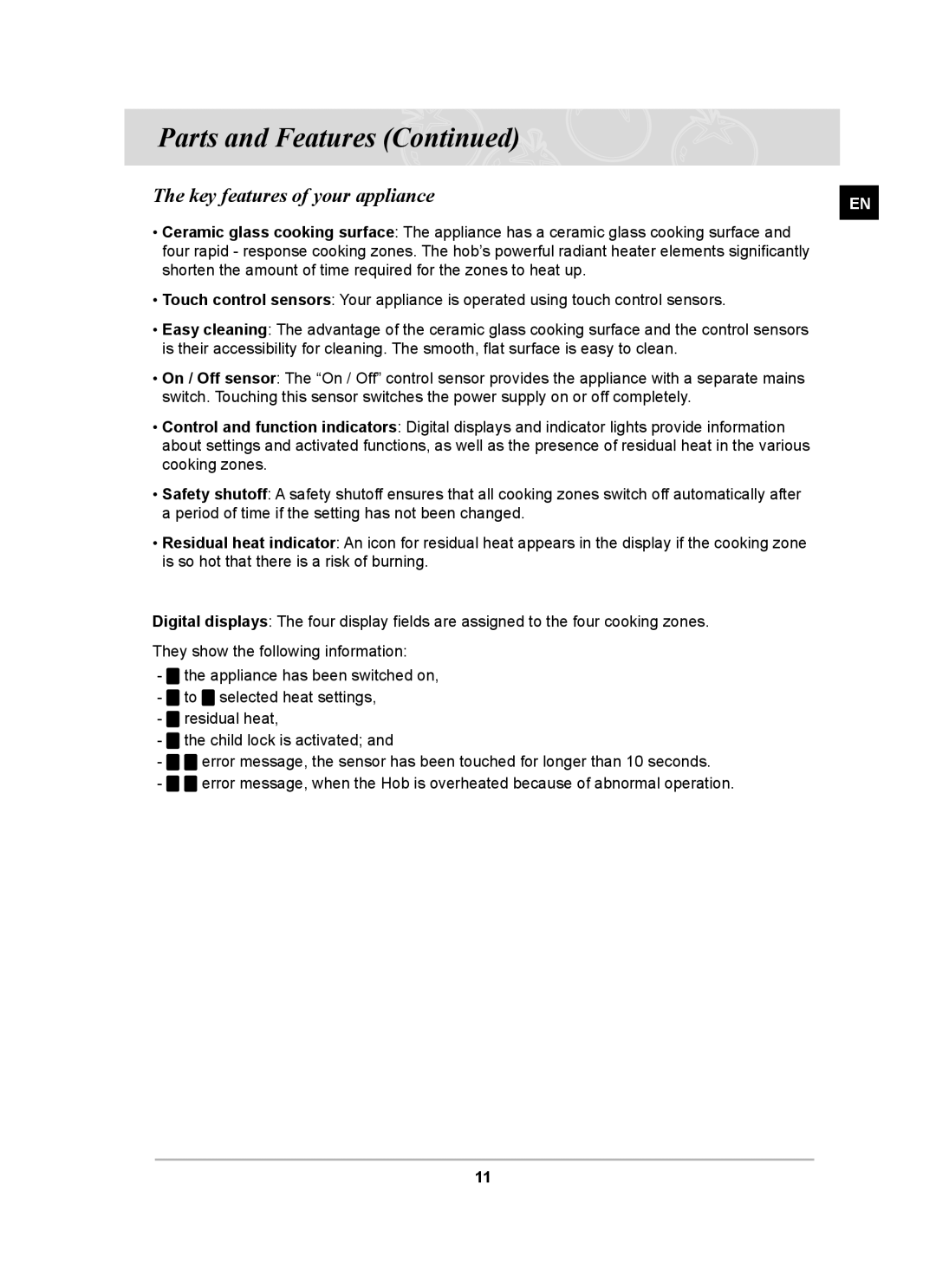 Samsung PKG001/BOL manual Key features of your appliance 