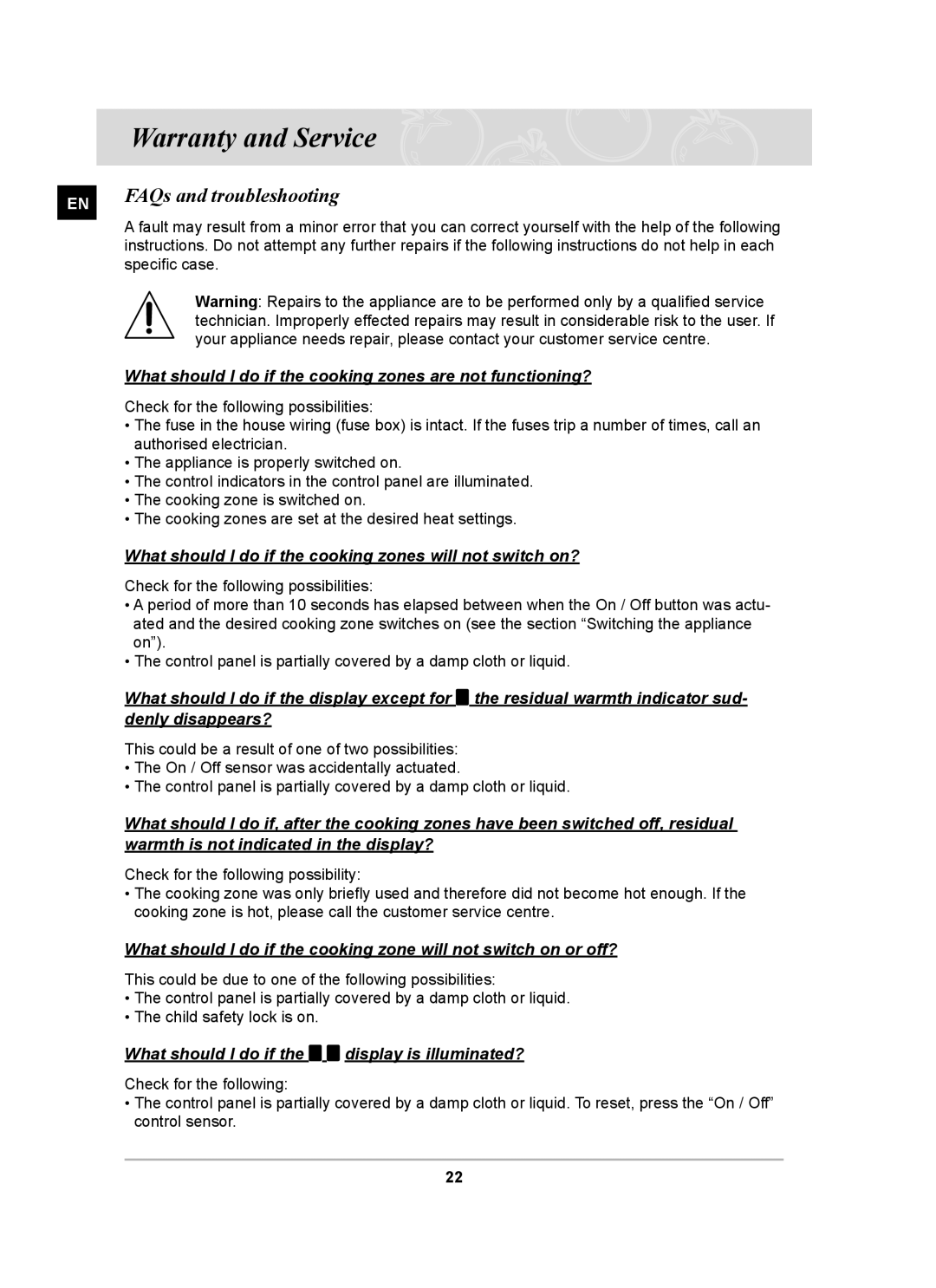 Samsung PKG001/BOL manual Warranty and Service, FAQs and troubleshooting 