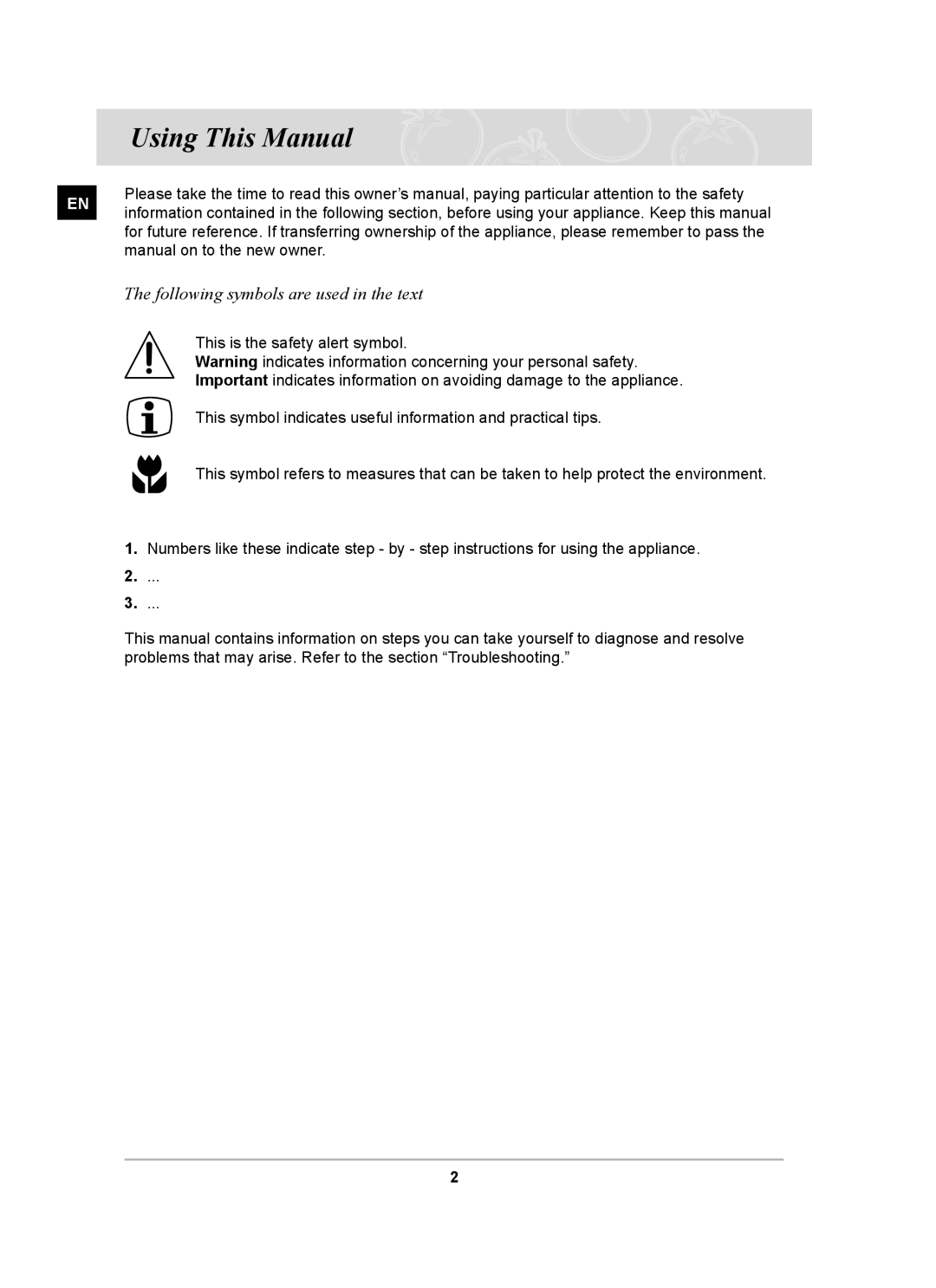 Samsung PKG001/BOL manual Using This Manual, Following symbols are used in the text 