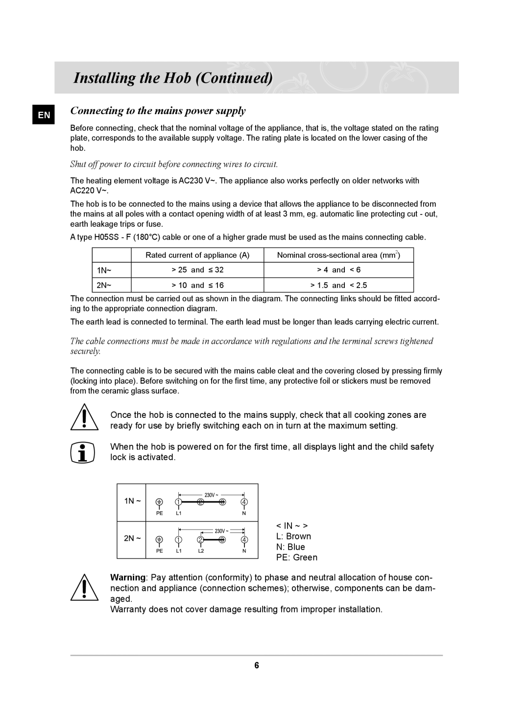 Samsung PKG001/BOL manual Connecting to the mains power supply, AC220 V~ 