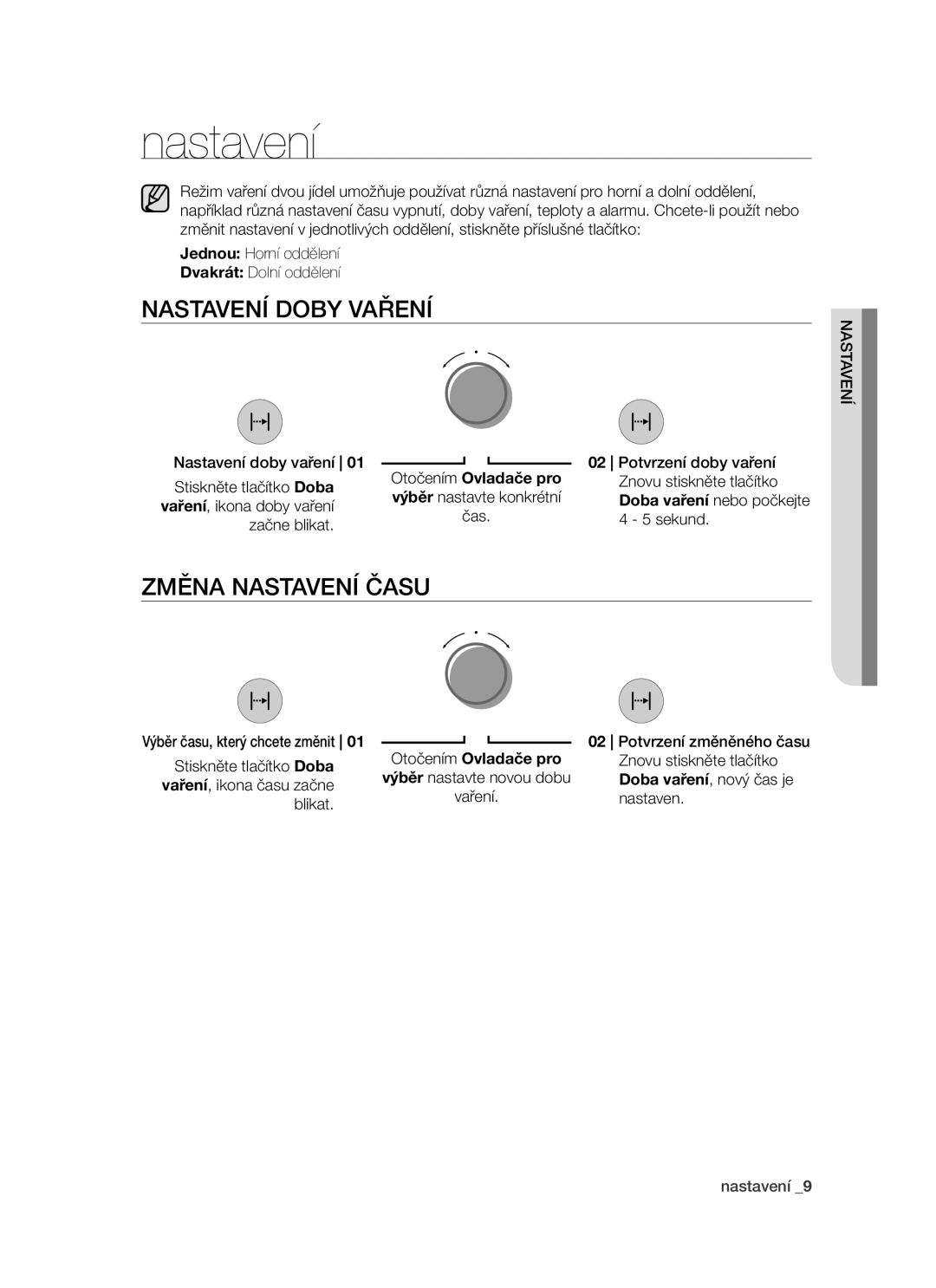 Samsung PKG003/XEH manual Nastavení doby vaření, Změna nastavení času 