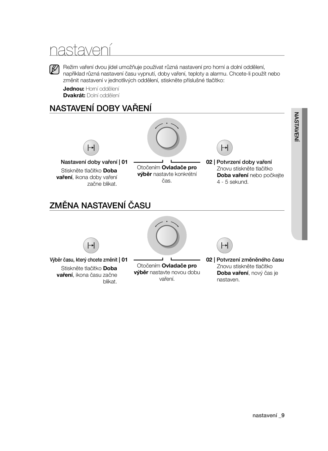 Samsung PKG003/XEH manual Nastavení doby vaření, Změna nastavení času 