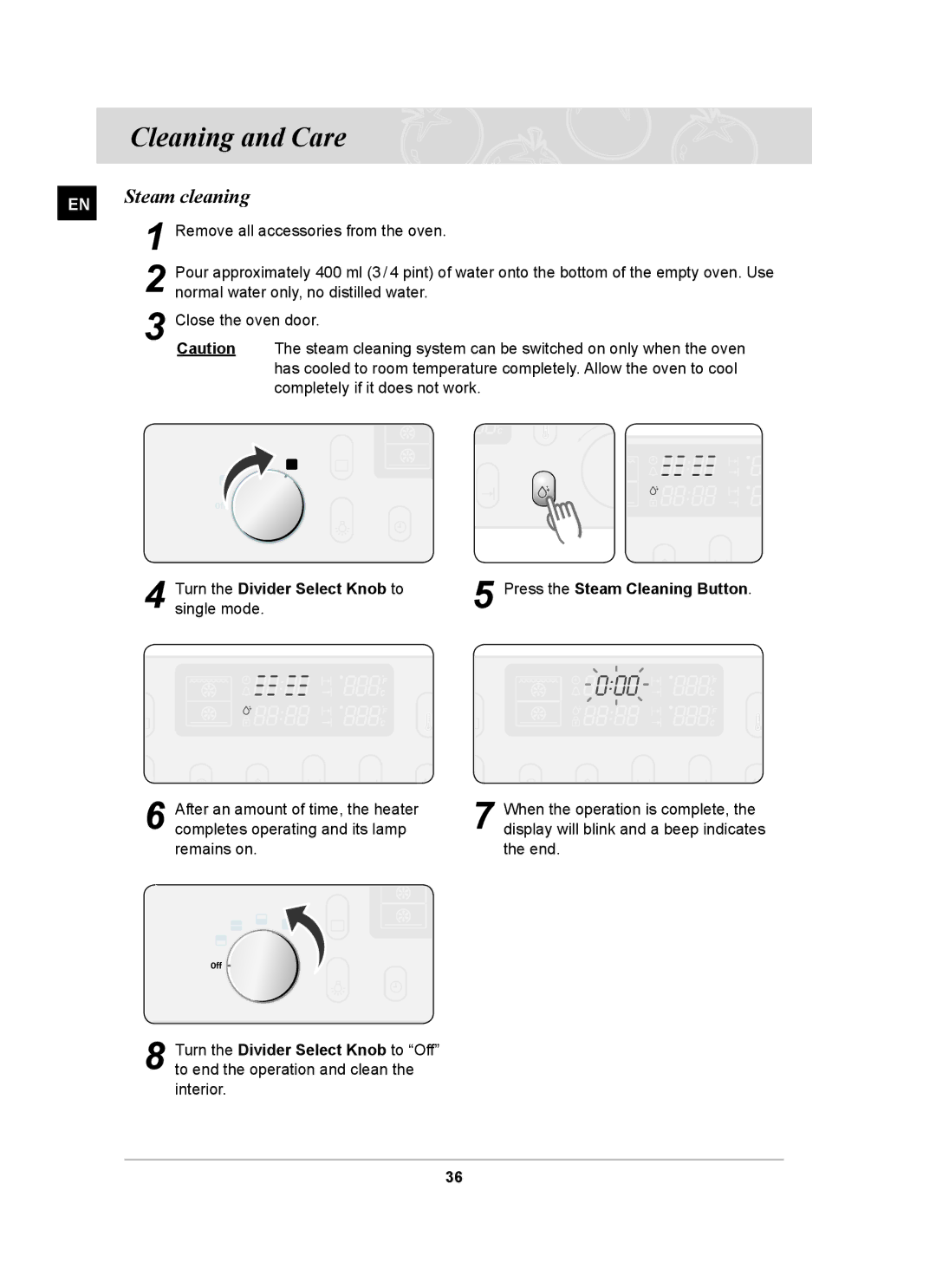 Samsung PKG004/XEH manual Cleaning and Care, Steam cleaning 