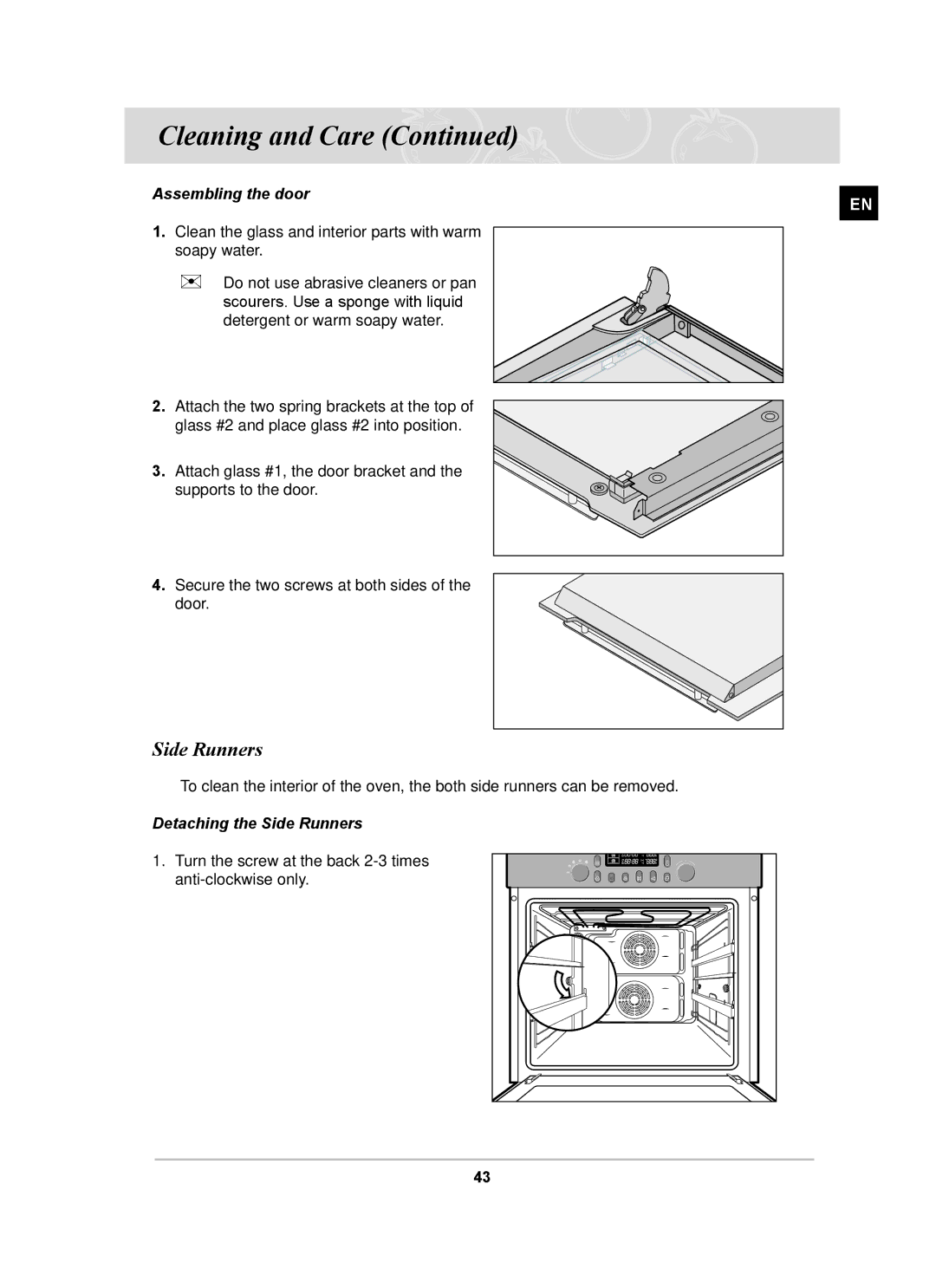 Samsung PKG004/XEH manual Assembling the door, Detaching the Side Runners 