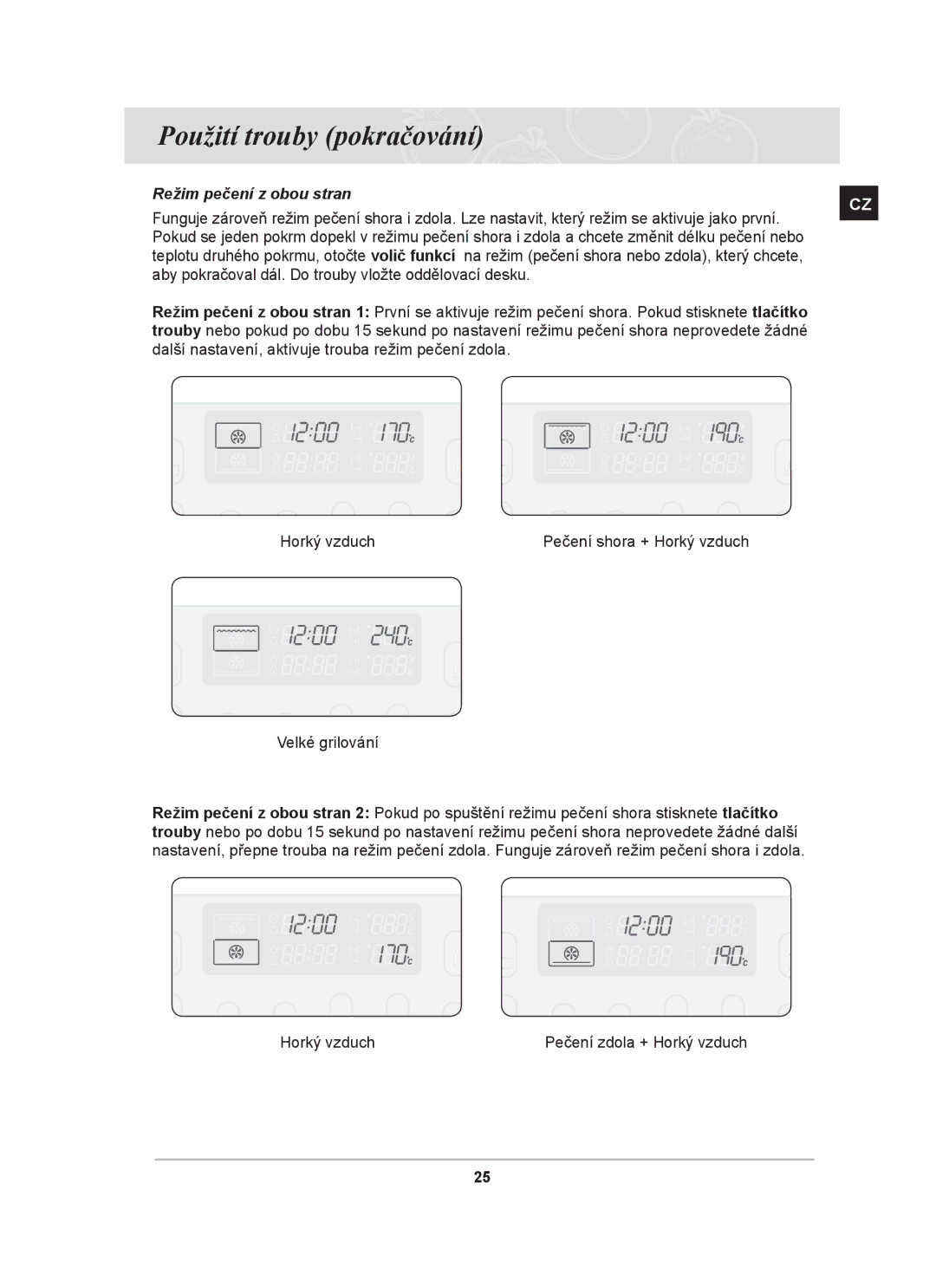 Samsung PKG004/XEH manual Režim pečení z obou stran 