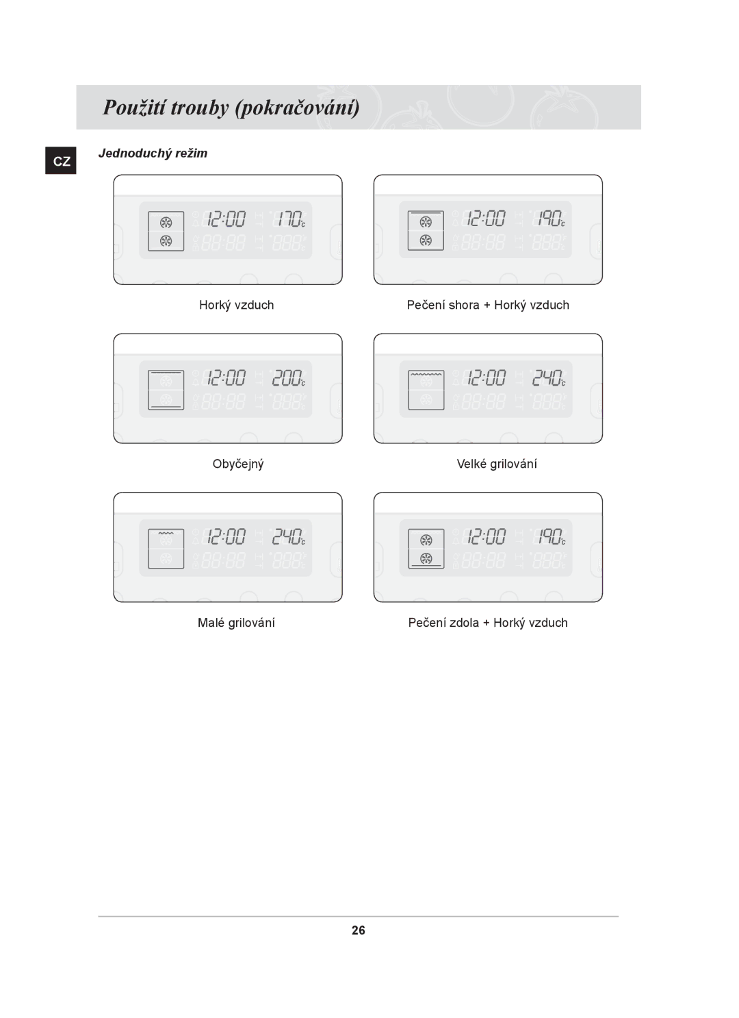 Samsung PKG004/XEH manual Obyčejný Velké grilování Malé grilování 