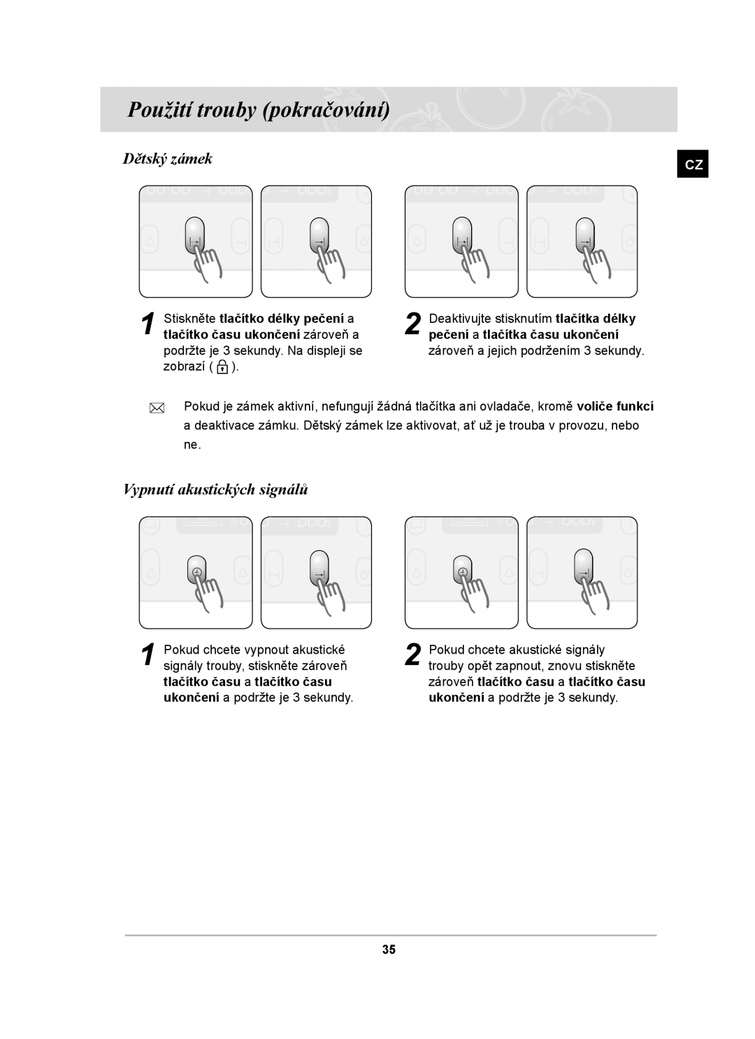 Samsung PKG004/XEH manual Dětský zámek, Vypnutí akustických signálů 