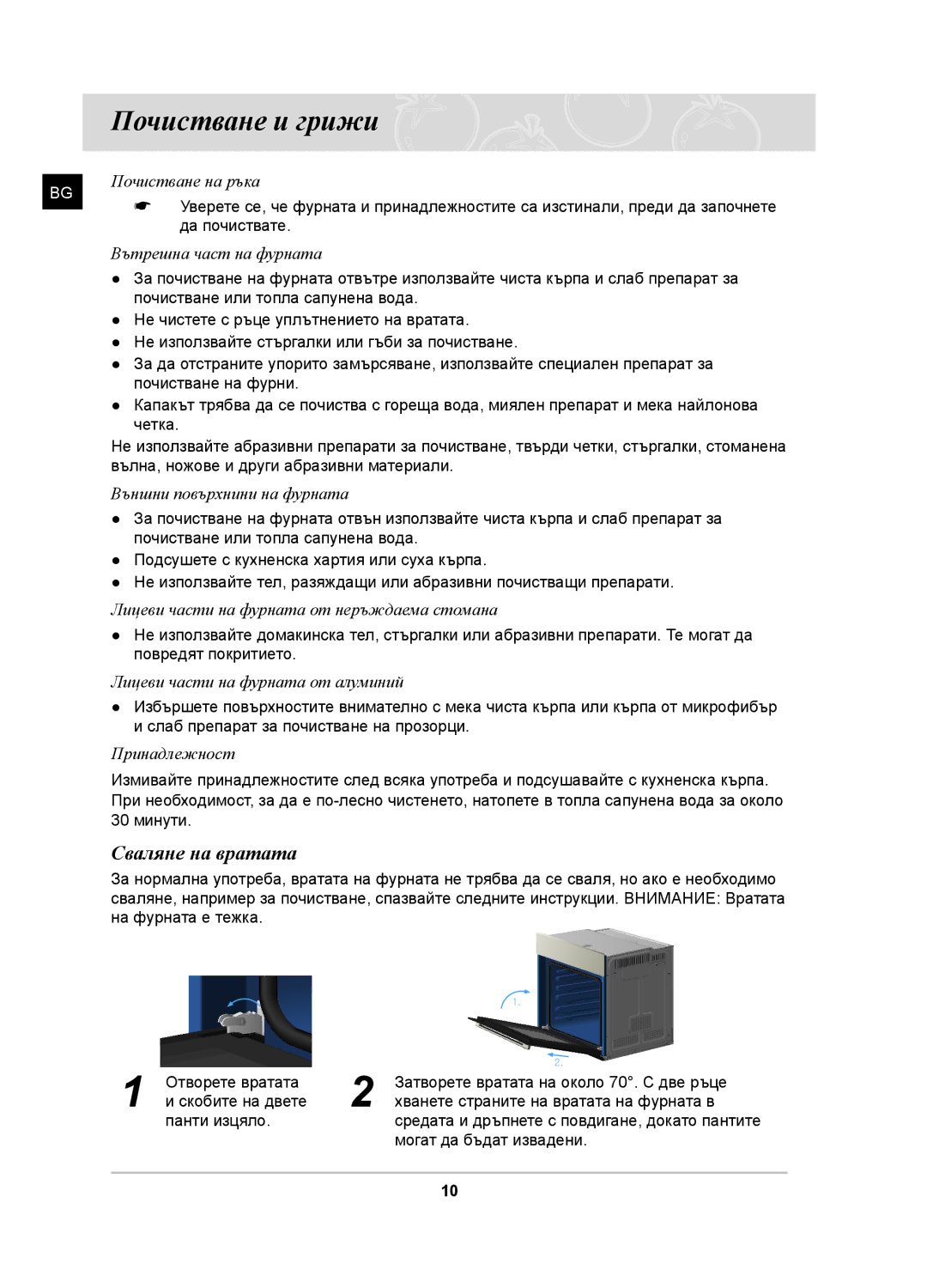 Samsung BF641FSTP2/BOL, PKG009/BOL, PKG008/BOL, BF641FGBP2/BOL, BF641FSTP/BOL manual Почистване и грижи, Сваляне на вратата 