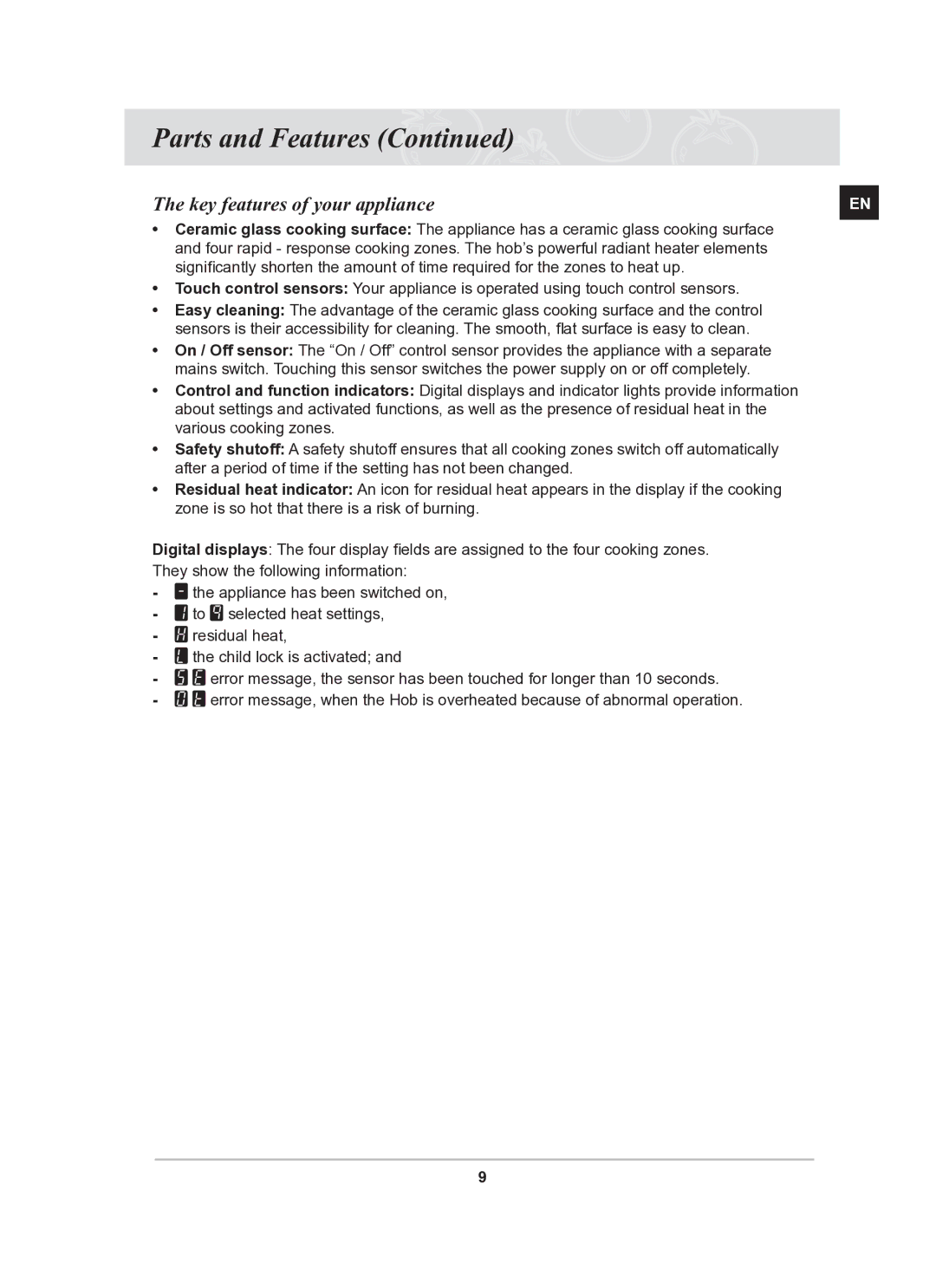 Samsung PKG008/BOL, PKG009/BOL manual Key features of your appliance 