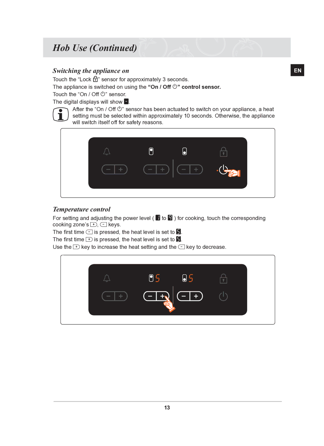 Samsung PKG008/BOL, PKG009/BOL manual Switching the appliance on, Temperature control 