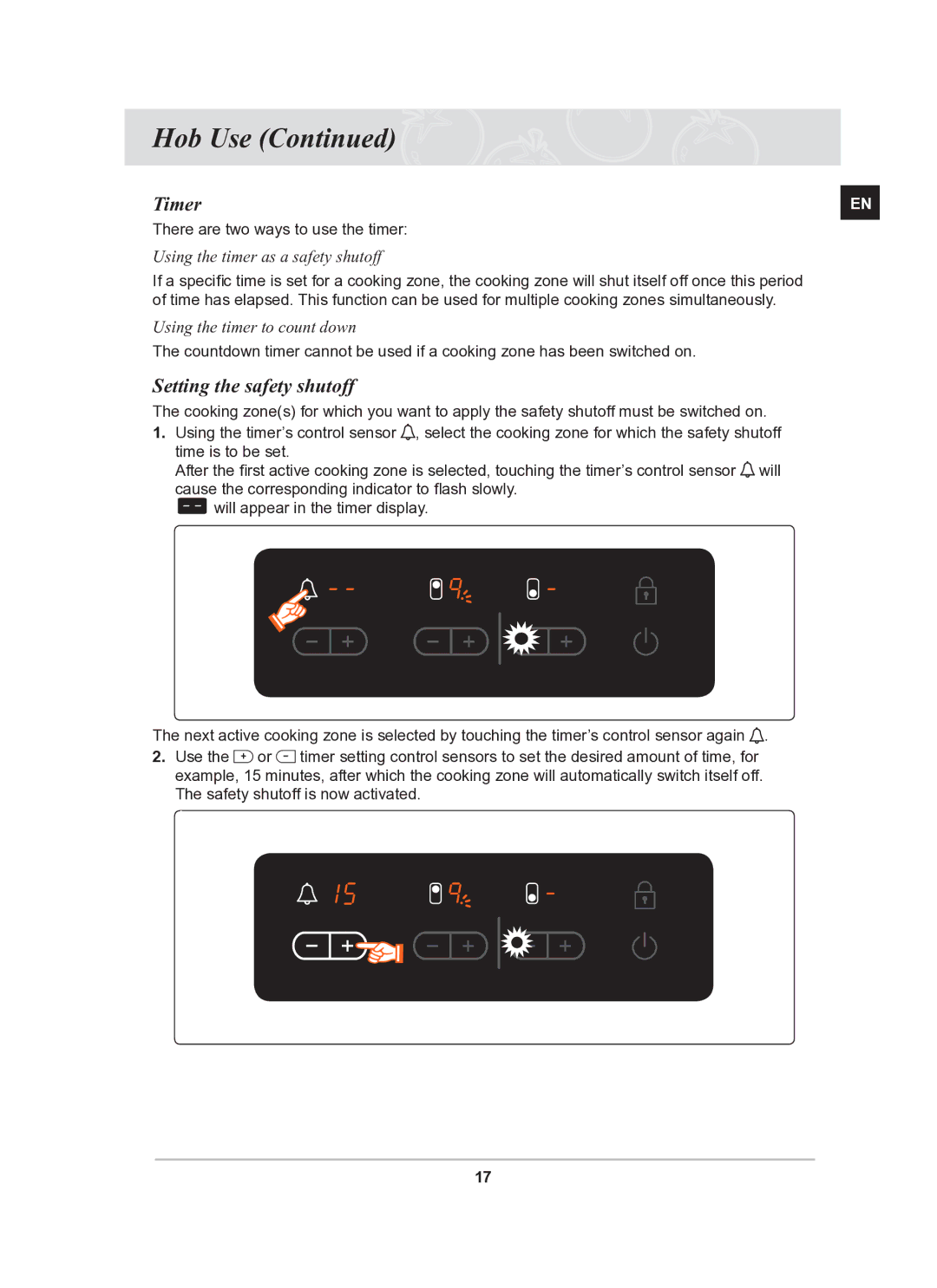 Samsung PKG008/BOL, PKG009/BOL manual Timer, Setting the safety shutoff 