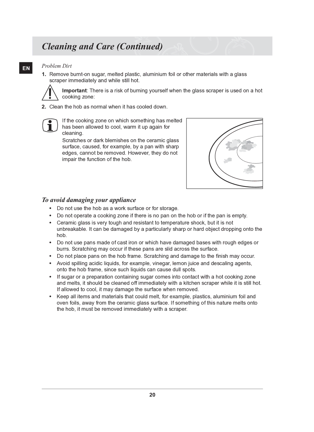 Samsung PKG009/BOL, PKG008/BOL manual To avoid damaging your appliance 