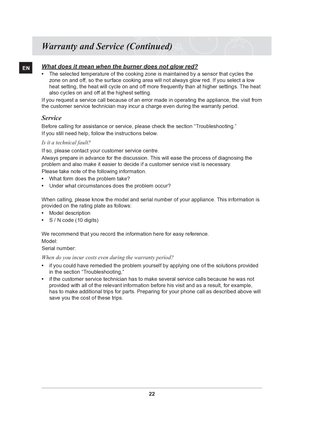 Samsung PKG009/BOL, PKG008/BOL manual Service, What does it mean when the burner does not glow red? 