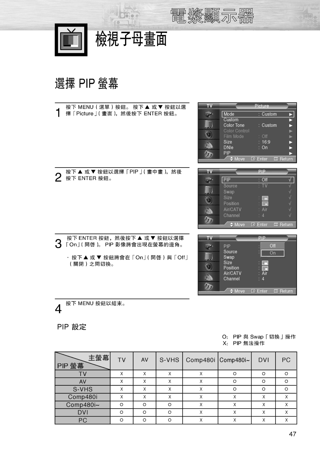 Samsung PL-42D4S manual Dvi, Picture PIP 