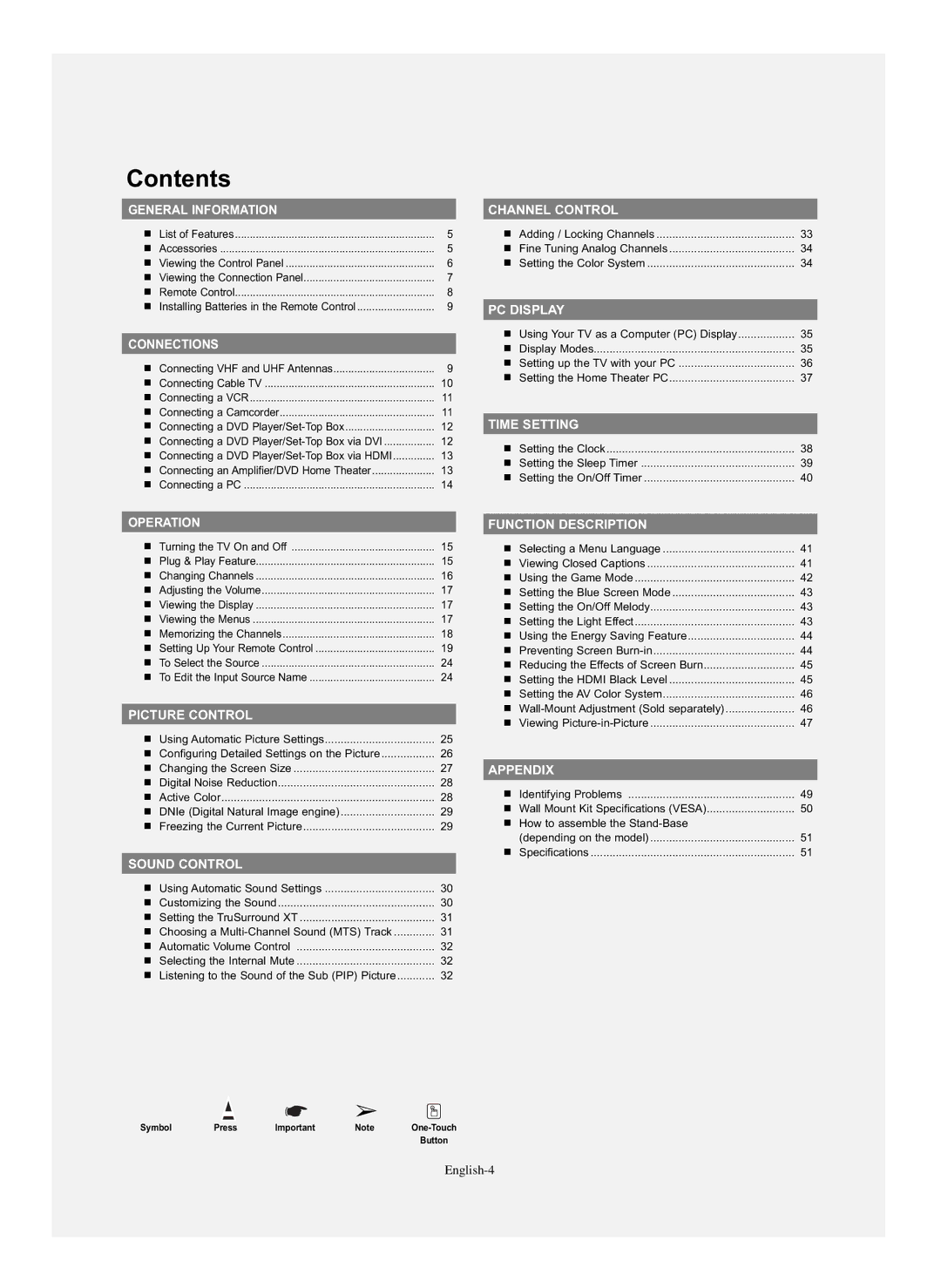 Samsung PL-42E91H manual Contents 