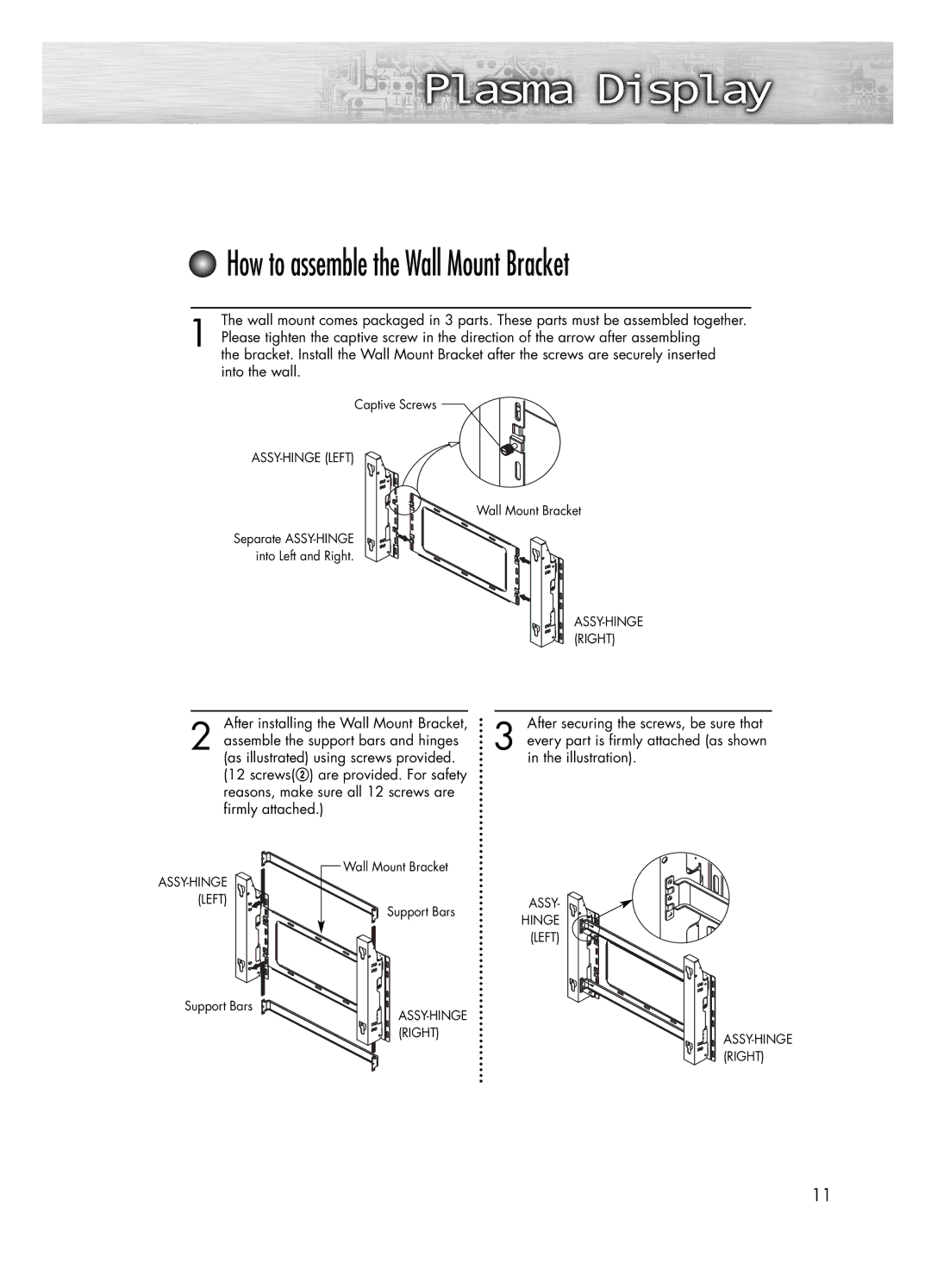 Samsung PL-50D4H manual How to assemble the Wall Mount Bracket 