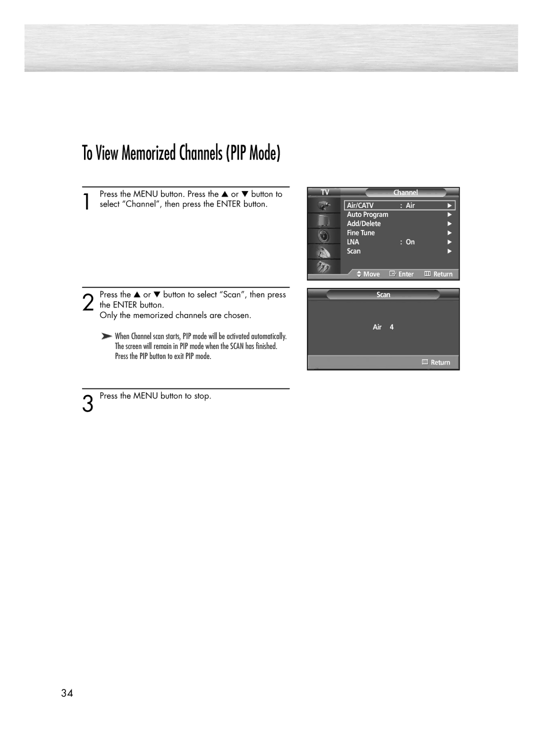 Samsung PL-50D4H manual To View Memorized Channels PIP Mode 