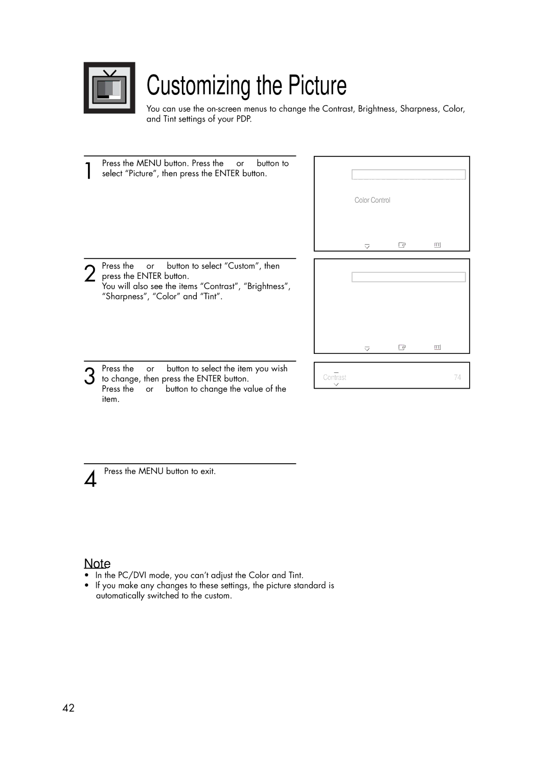 Samsung PL-50D4H manual Customizing the Picture, Pip 