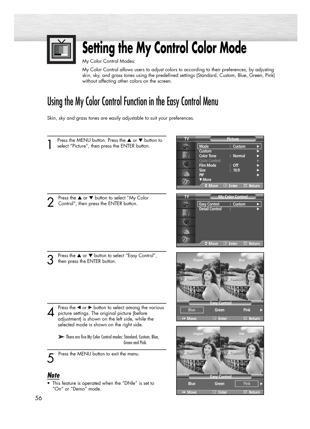 Samsung PL-50D4H manual Setting the My Control Color Mode 