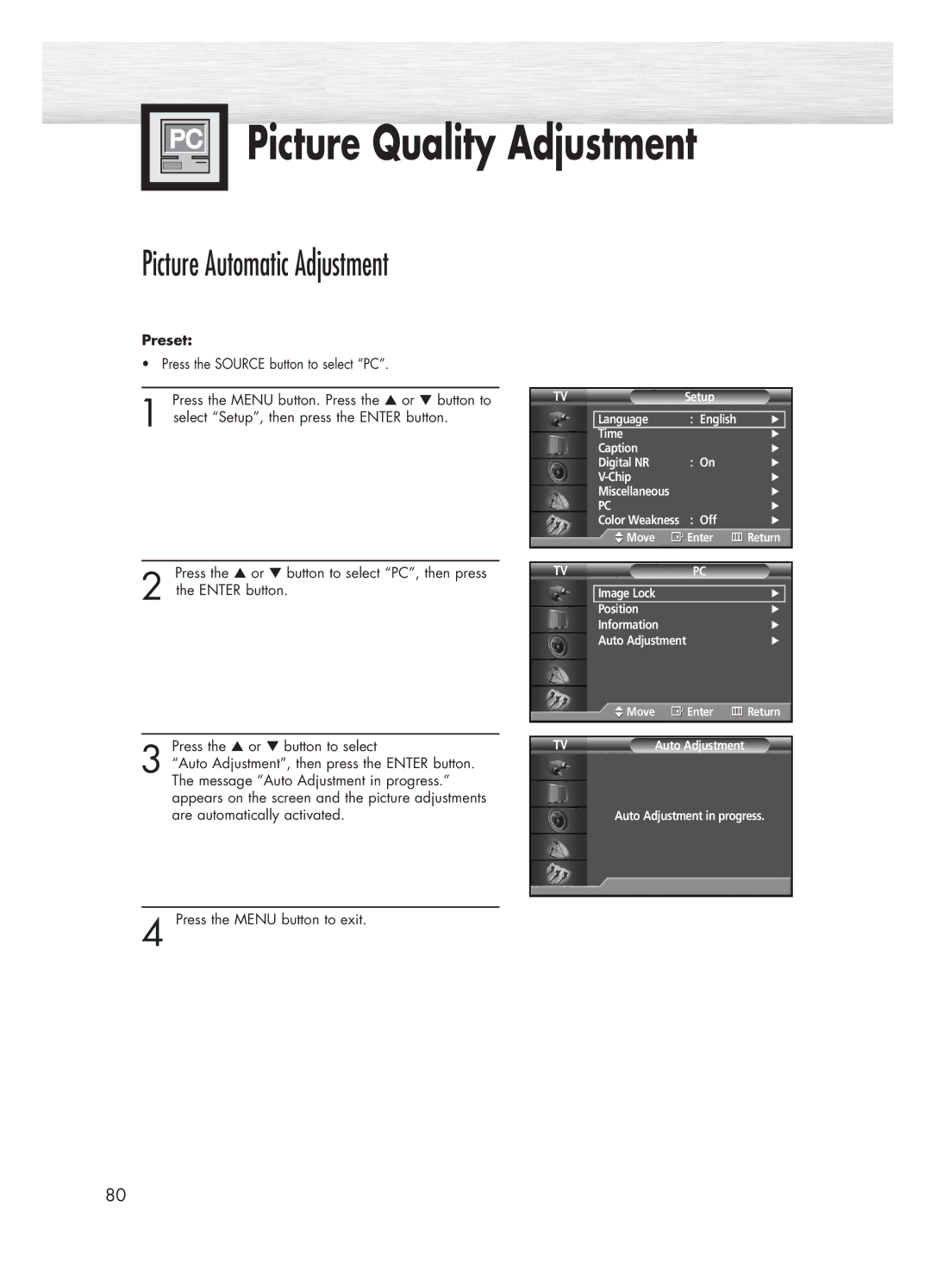 Samsung PL-50D4H manual Picture Quality Adjustment 