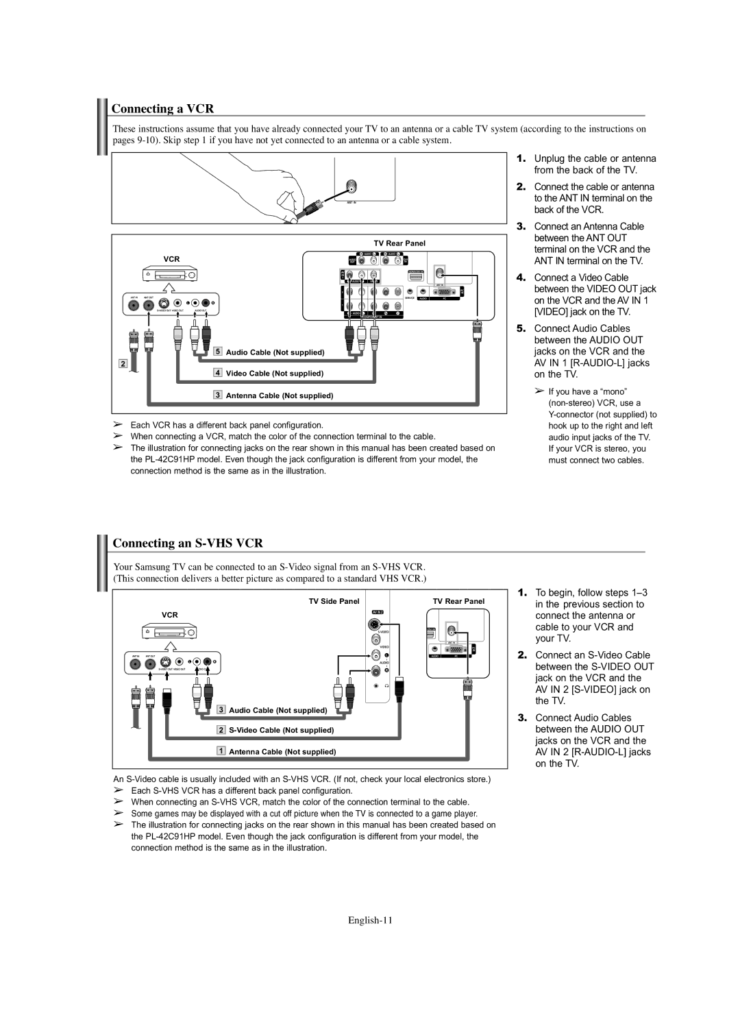 Samsung PL-42Q91HP, PL-50Q91HP, PL-50C91H, PL-42C91HP manual Connecting a VCR, Connecting an S-VHS VCR 