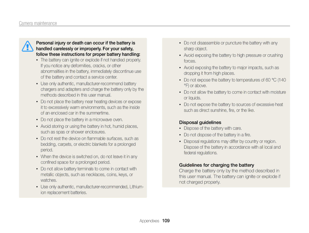 Samsung PL121, PL120 user manual Camera maintenance 