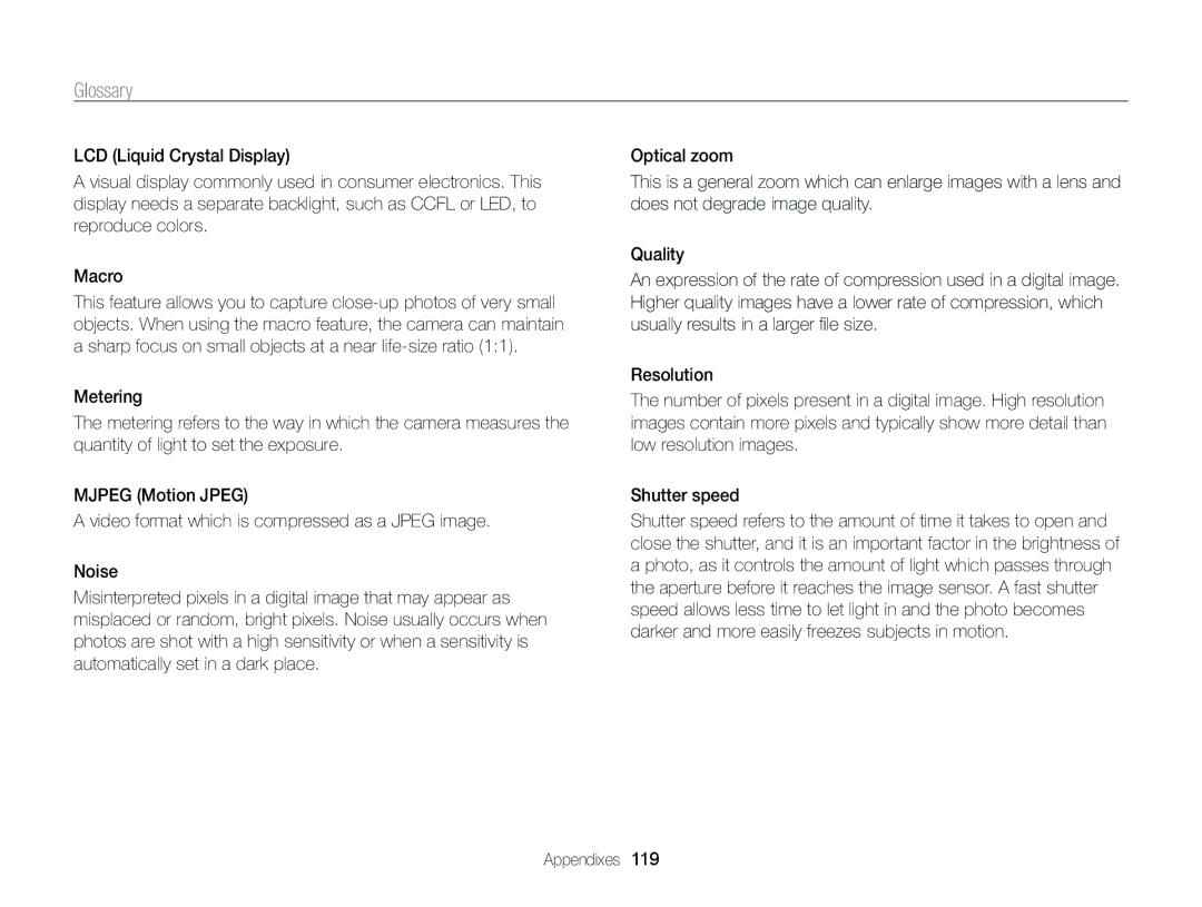 Samsung PL121, PL120 user manual Glossary 