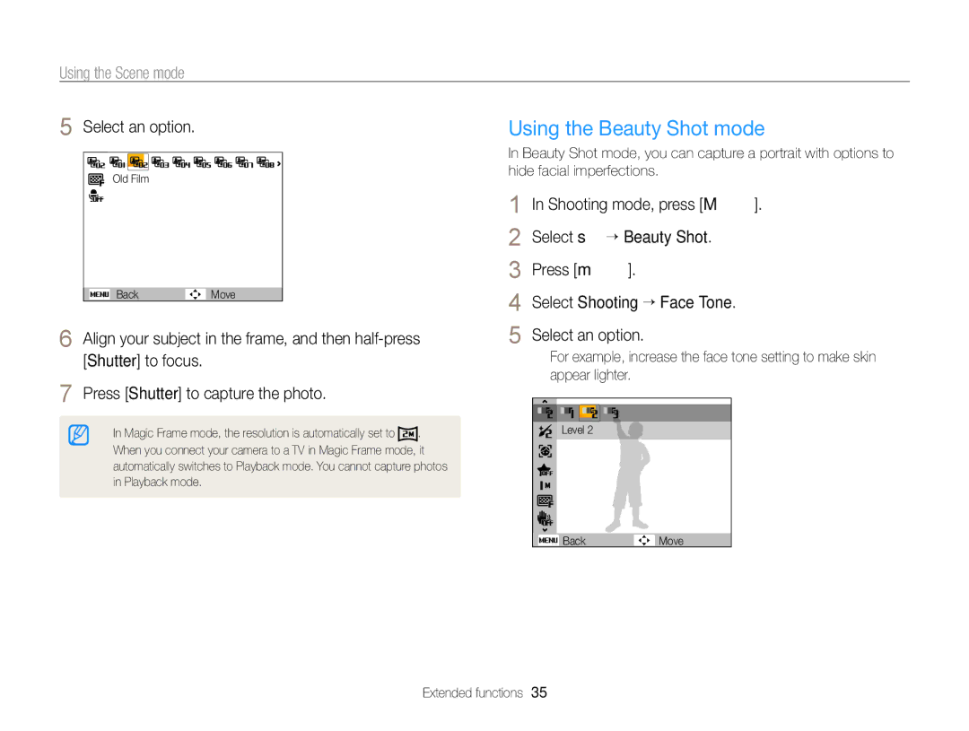 Samsung PL121, PL120 user manual Using the Beauty Shot mode, Using the Scene mode 