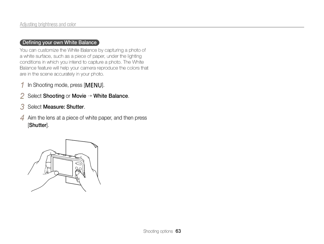 Samsung PL121, PL120 user manual Deﬁning your own White Balance 